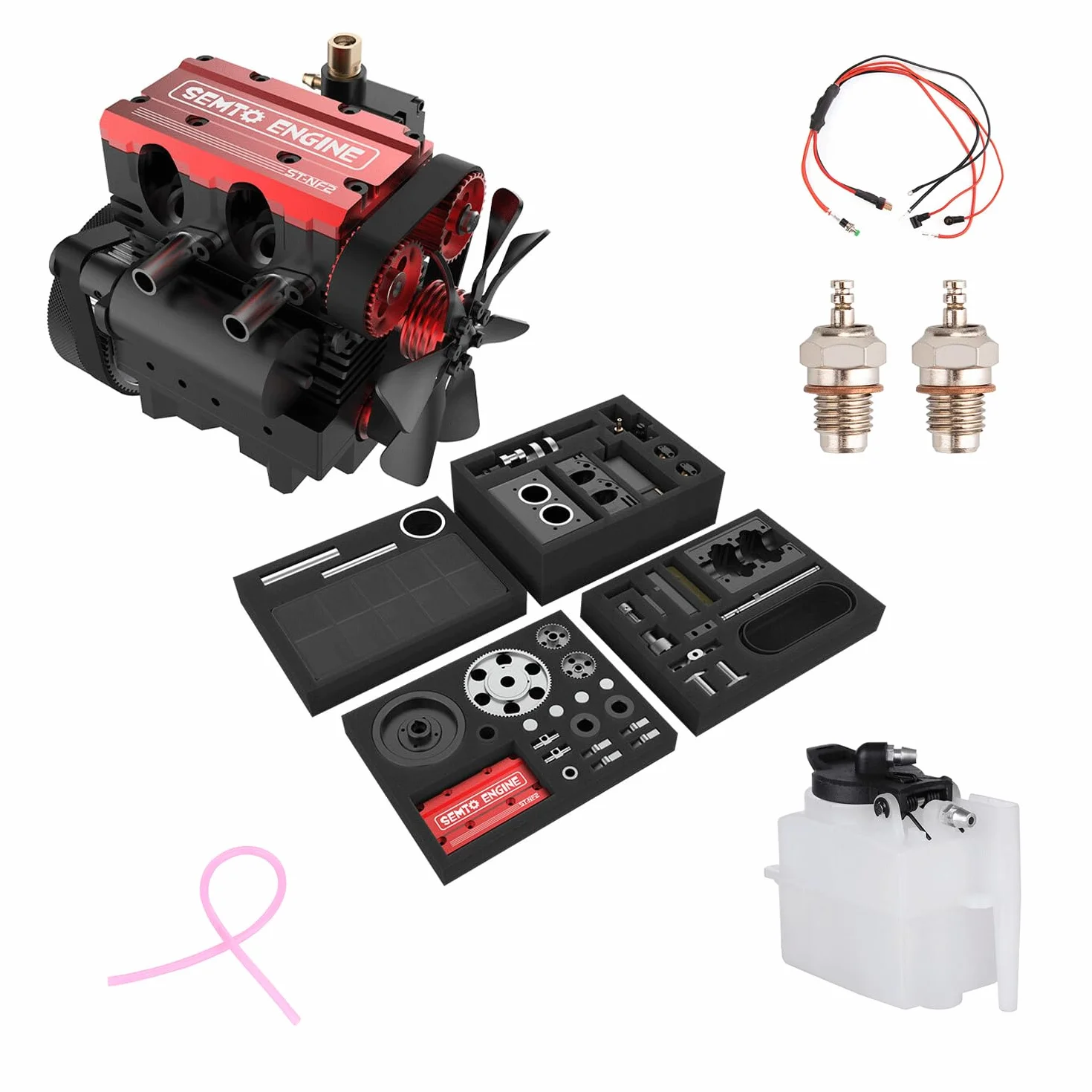 RCXTechPro SEMTO Engine ST-NF2 Inline bicilindrico 7.0cc Nitro Engine Model Set con F-Type Glow Plug, serbatoio carburante, tubo olio e modulo di accensione
