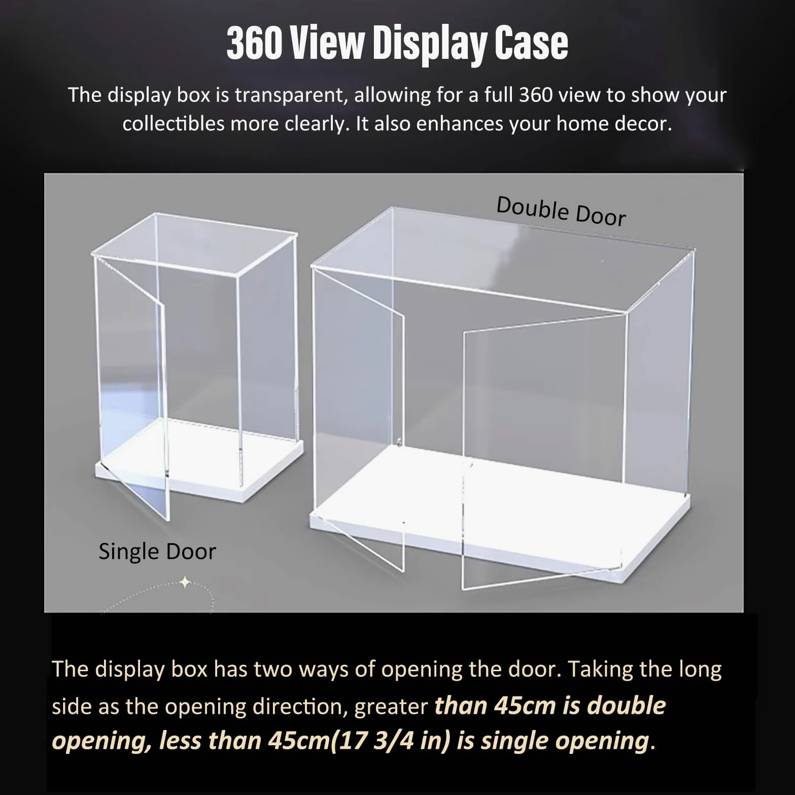 Teca Plexiglass Vetrina Trasparente Lunga con 2 Porte, Scatole Acriliche Impilabili a Base Bianca per Esposizione, Vetrina da Tavolo Antipolvere per Regali(300x100x500mm/12x4x20in)