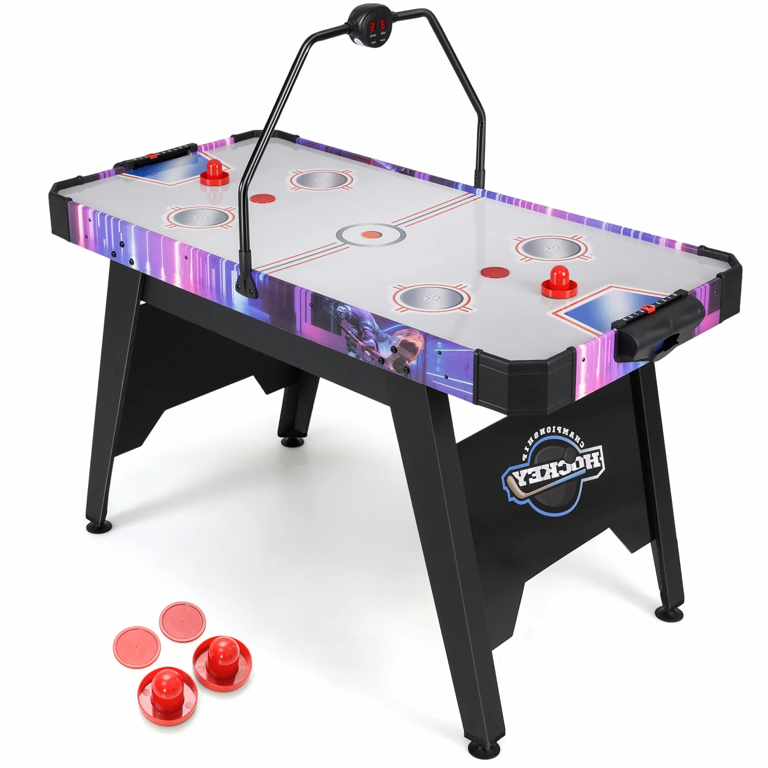 HOMASIS Tavolo da Gioco di Air Hockey con Tabellone Segnapunti LED, 2 Aste e Dischetti, Pedali Regolabili, Tavolo da Hockey per Famiglia, Bar, Casa, Ufficio, per Bambini e Adulti