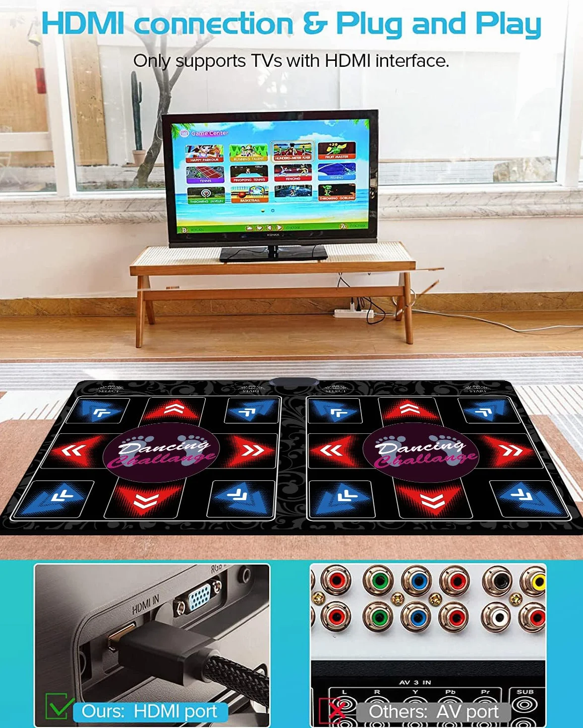 Tappeto da Ballo Fitness HDMI 64GB 899 Giochi 650 Brani Wireless Flanella Premium