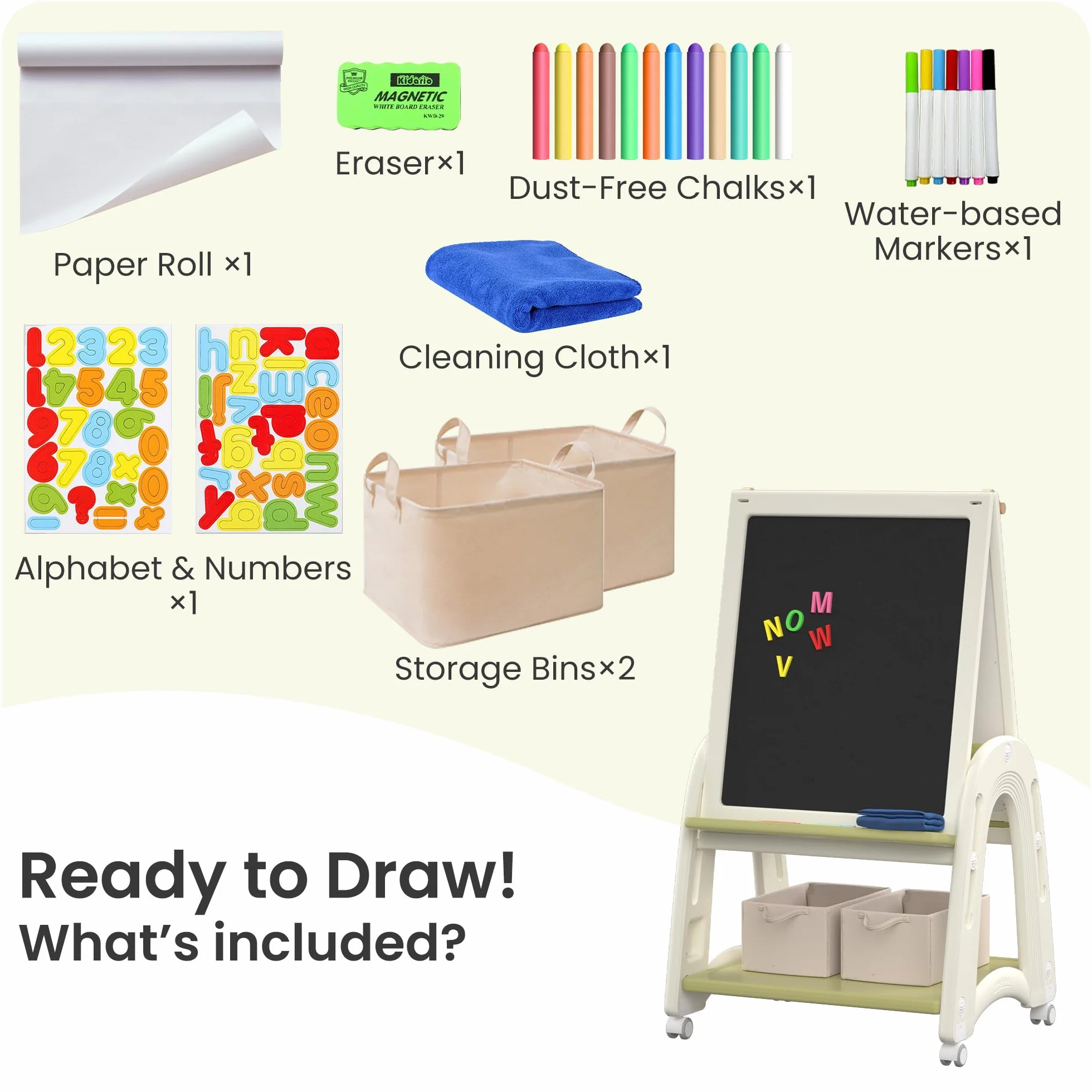 Cavalletto Artistico 3-in-1 per Bambini con Rotolo di Carta, Lavagna, Altezza Regolabile, Verde