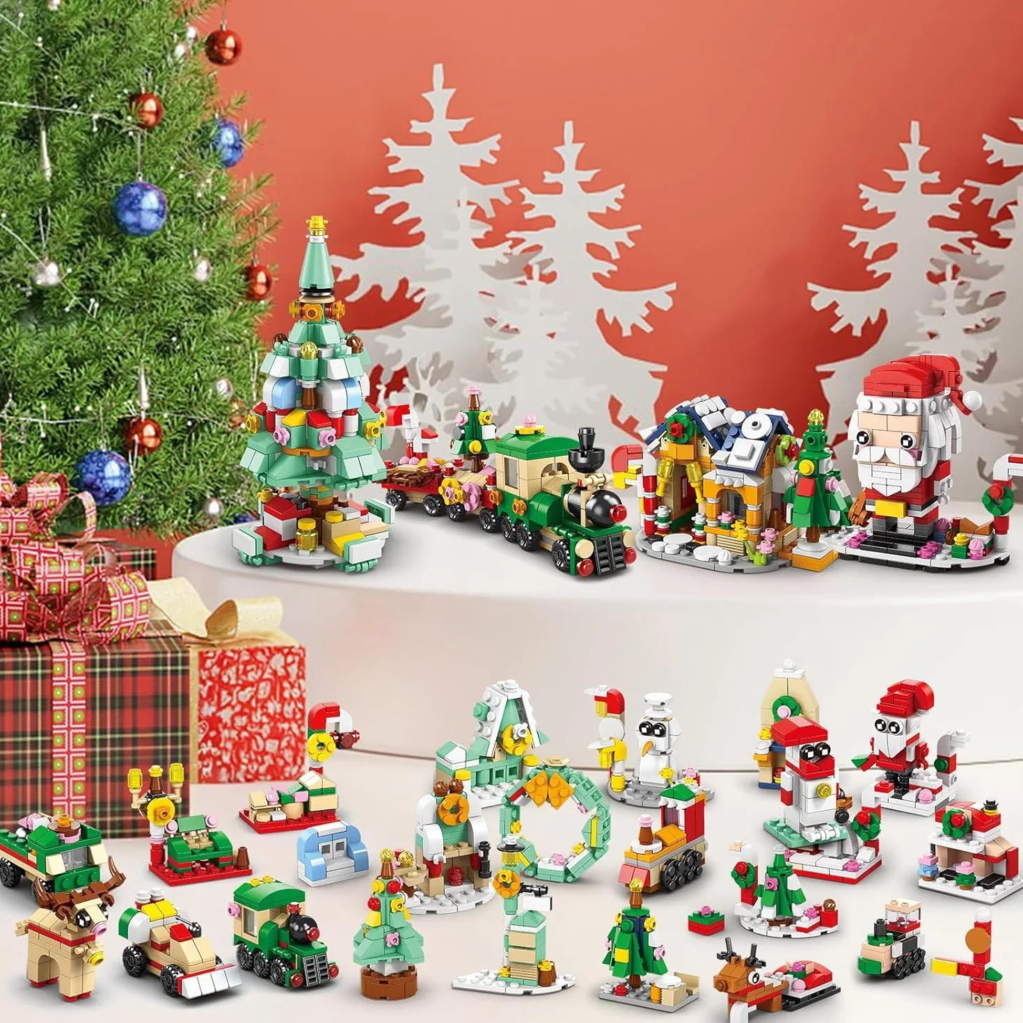 KAHEIGN Calendario Dell'avvento 2025, Conto alla Rovescia di Natale di 24 Giorni con 1123 Pezzi 6 in 1 Treno Babbo Natale Casa Albero Blocchi da Costruzione per Bambini Natales Regali Bomboniere