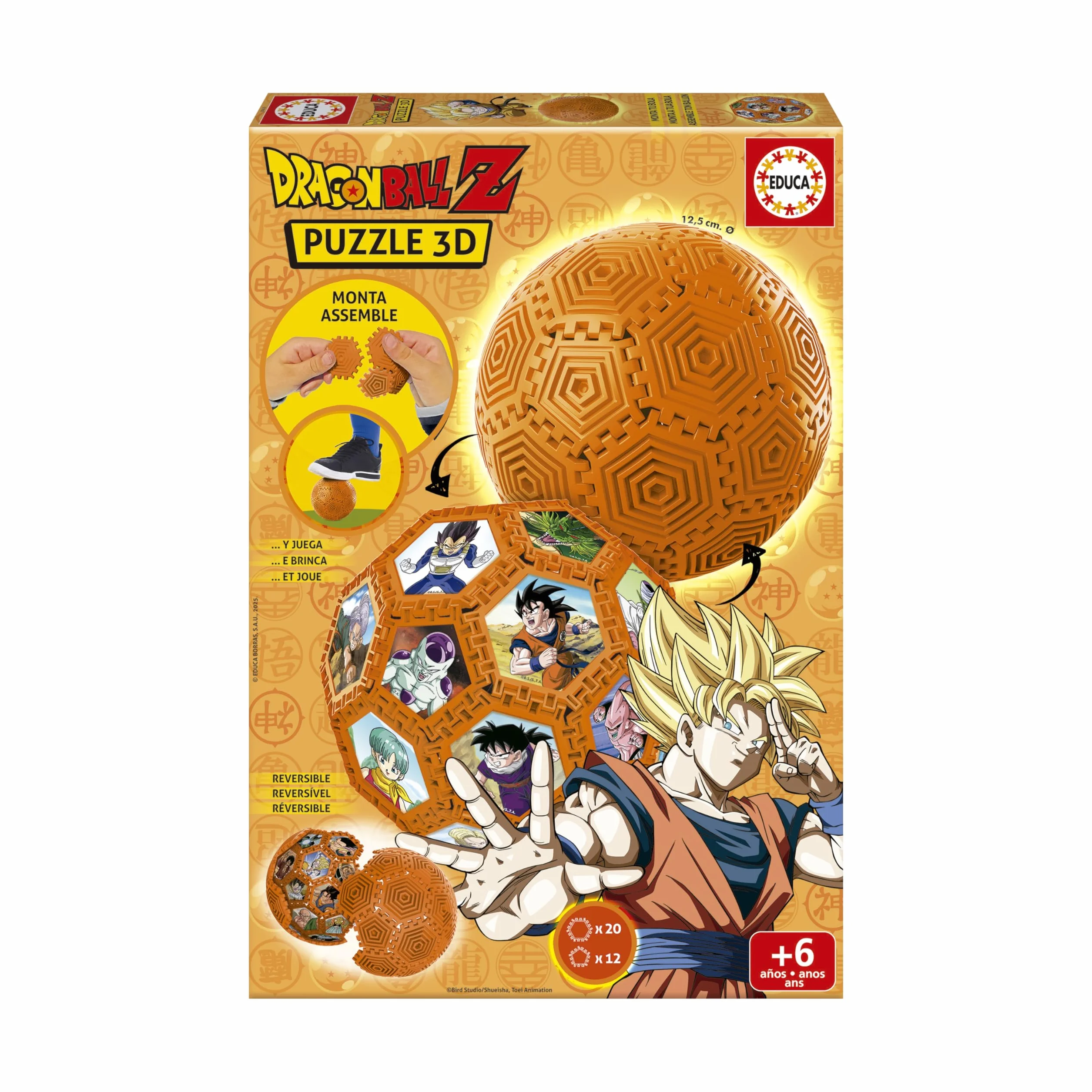 Educa - Pallone 3D Dragon Ball | Puzzle 3D da assemblare e giocare con 32 pezzi | Build & Play | Da 6 anni (20415)