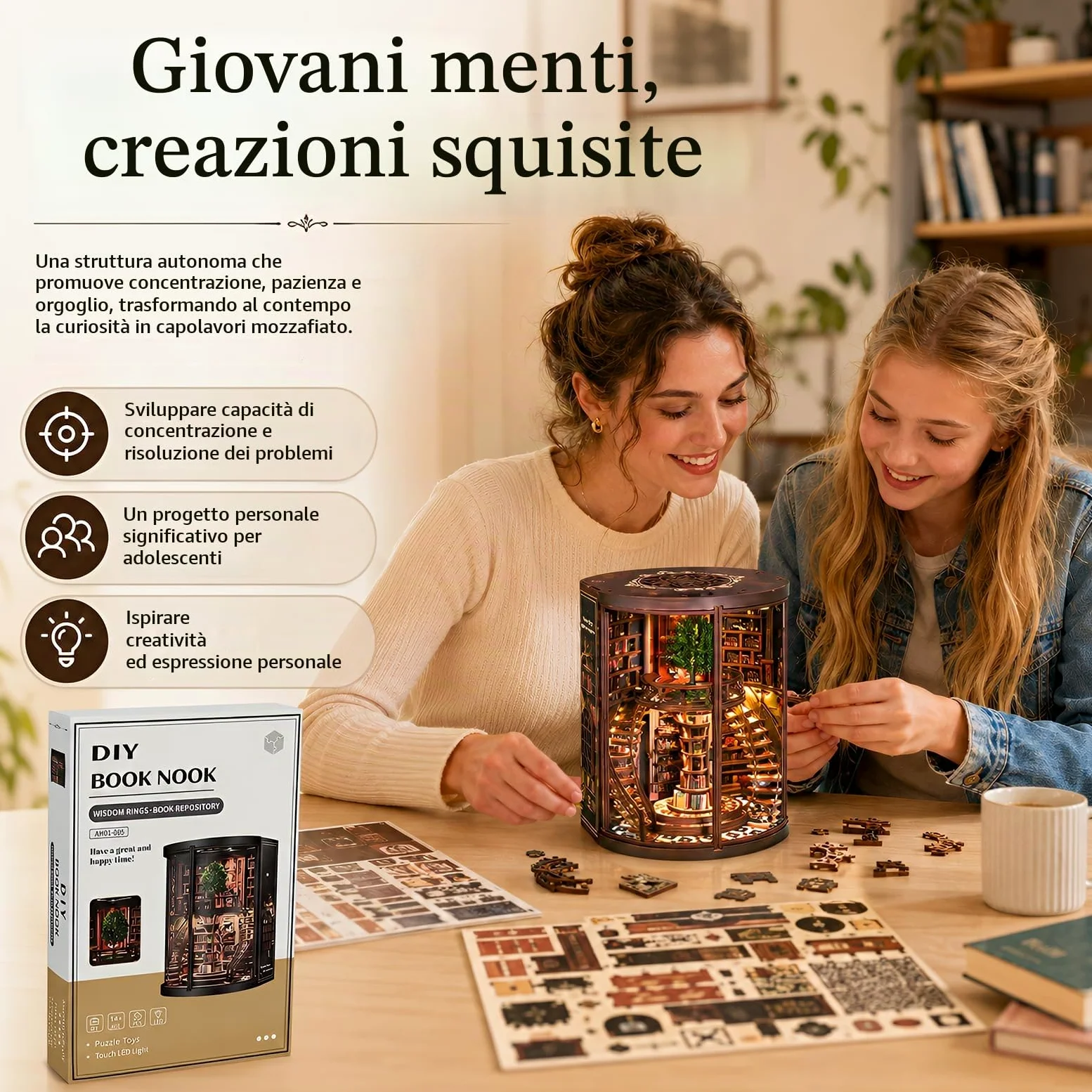 Kit per Angolo del Libro, 3D Fai da Te Miniatura Casa delle Bambole Booknook con Luce LED e Custodia Antipolvere, Supporto per Scaffale dei Libri, Regalo Creativo per Adolescenti e Adulti