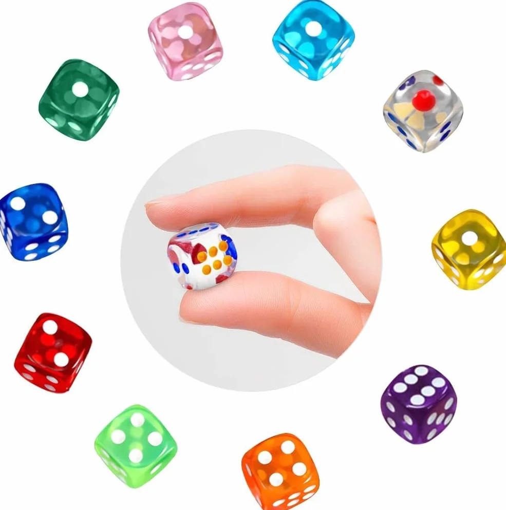 100 Pezzi Dadi da Gioco in Acrilico 10 Traslucido Colori, 16 mm Esaedro Dadi per enzi, Farkle, Yahtzee, Bunco or Insegnare i Matematici