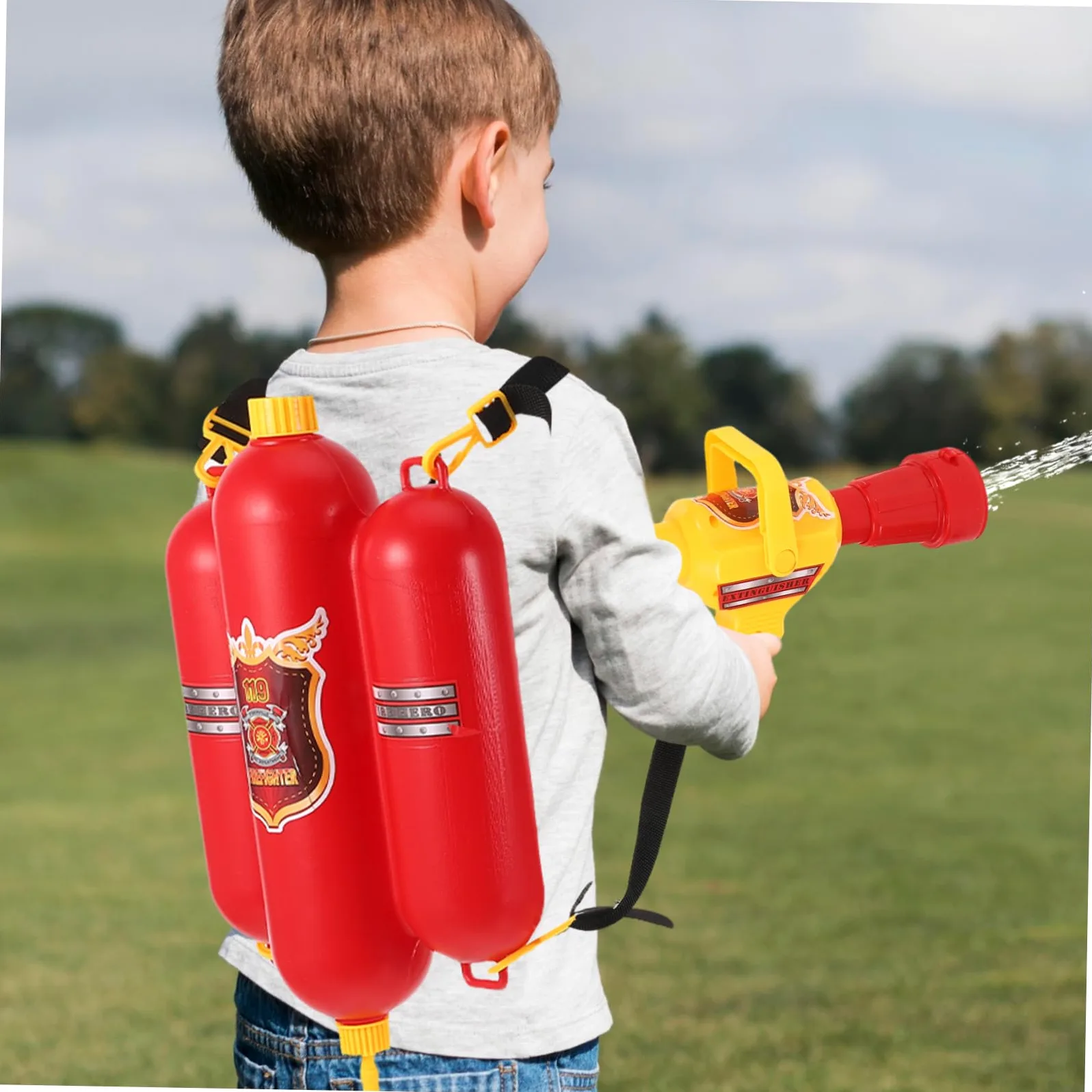 Pistola ad Acqua Zaino Antincendio Rosso per Bambini | Backpack Water Shooter, Kids Water Shooter Toy, Vacanze Estive, Plastico Leggero per Giardino e Piscina