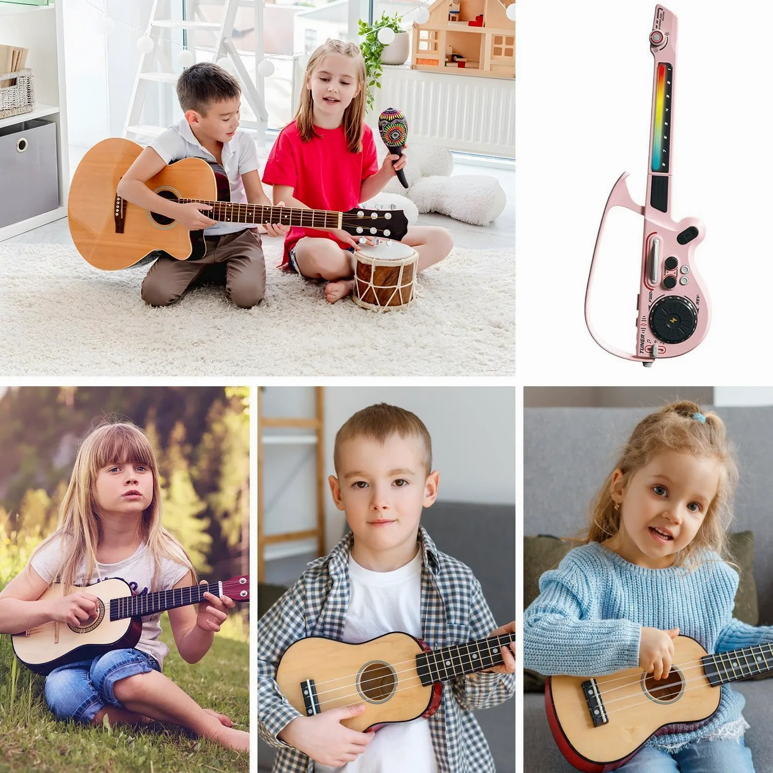 Chitarra Elettrica per Bambini Strumento Musicale Pieghievole Senza Corde | Chitarra Karaoke Ricaricabile Giocattoli Per Ragazzi Ragazze Principianti Pratica Casa Viaggio Regalo Compleanno Natale