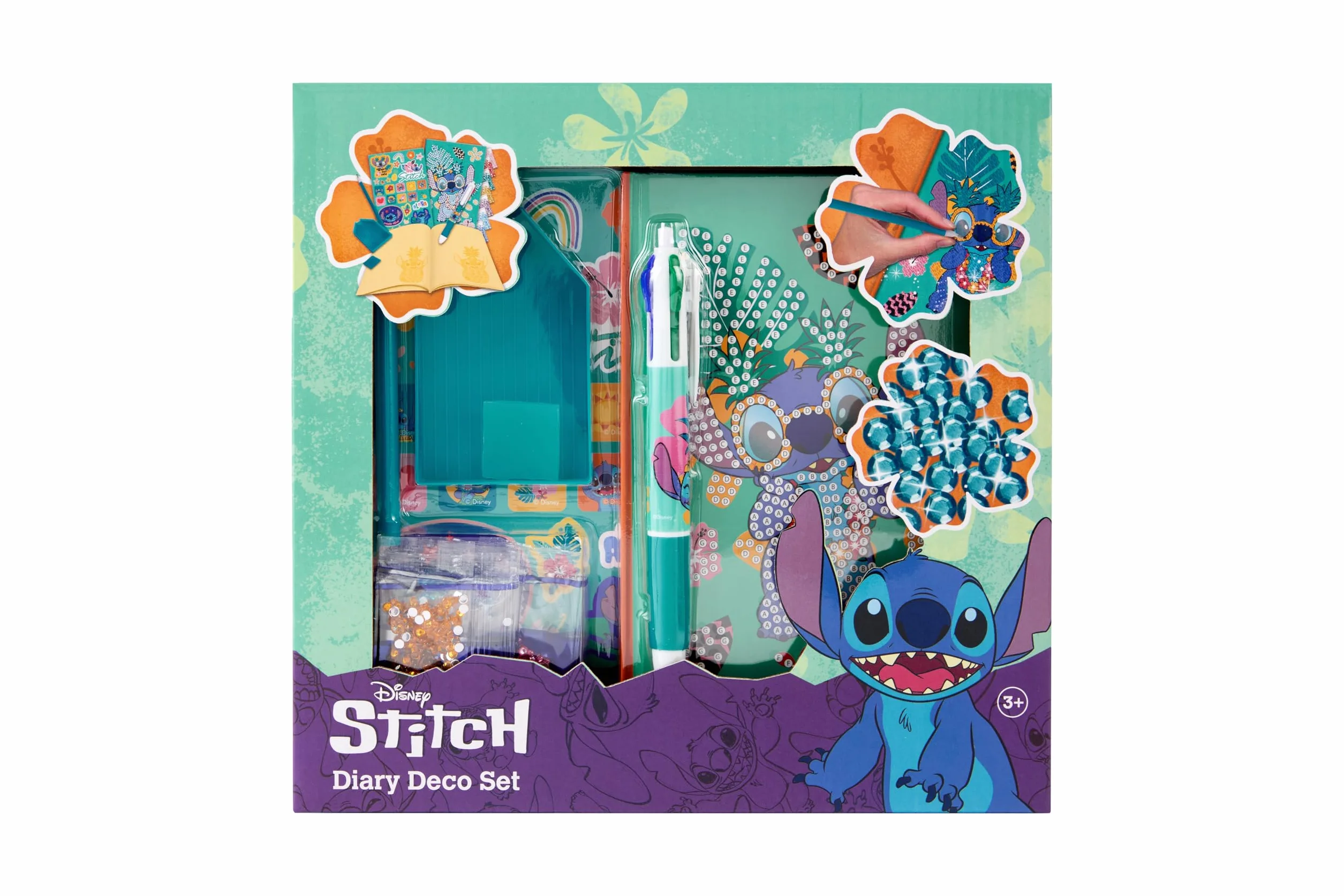 Set Diario Stitch per bambini | Kit Diamond Painting per bricolage dai 3 anni | Con adesivi e pietre glitterate | Regalo creativo per ragazze | Kit fai da te con diario, penna, adesivi e diamanti
