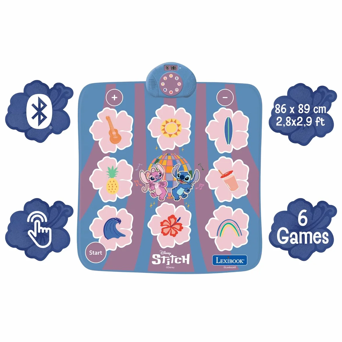 Lexibook, Disney Stitch, Tappeto da Ballo elettronico Stitch, Bluetooth e Luminoso con 6 modalità di Gioco, Rosa, DM10DLXB