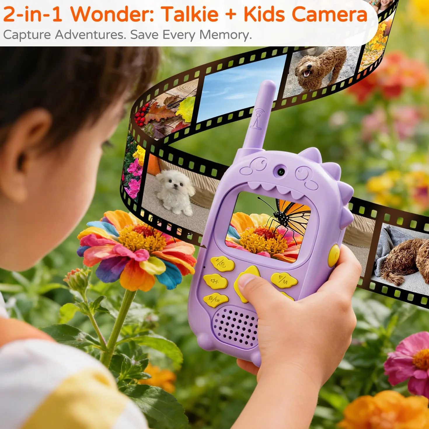 Walkie Talkie Video a Doppia Fotocamera per Bambini 3-12 Anni, Set da 2 con Fotocamera Anteriore e Posteriore, Ricaricabile