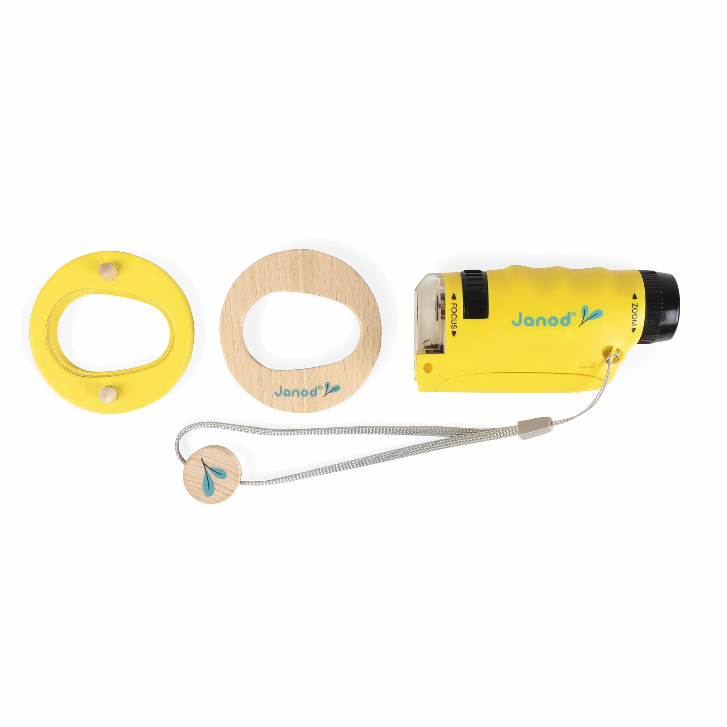 Janod - Microscopio Tascabile Nomade per Bambini - Ingrandimento 50x-250x + Supporto in Legno - Concepito per Scoprire la Natura e Il Giardino - dai 3 Anni