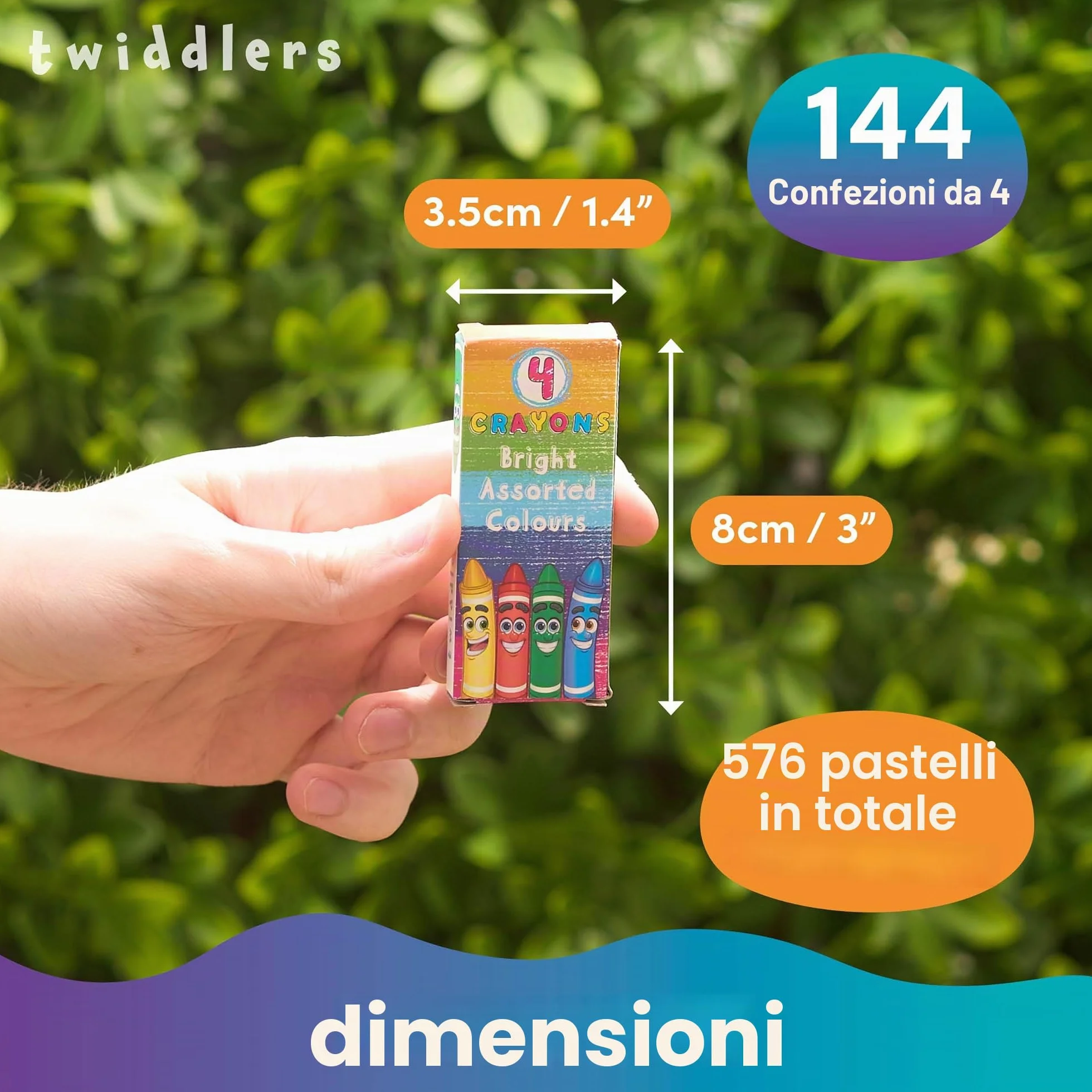 THE TWIDDLERS Mini Pastelli a Cera, 144 Pacchetti da 4 Colori, 576 Pezzi | Regalini Fine Festa Compleanno, Gadget Bambini, Pignatta, Kit Ristorante, Scuola, Asilo Nido