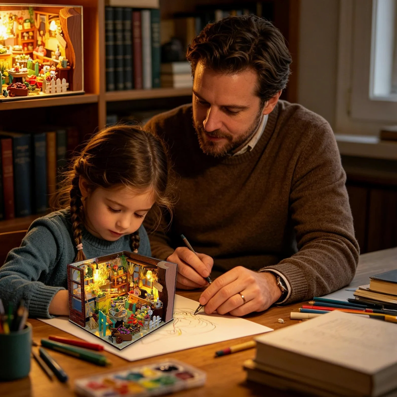 Kit fai da te per una casa in miniatura Giocattolo Di Costruzione Modellino | Kit di casa fai da te per Libreria Soggiorno Abitazione Appartamento Dormitorio Scrivania Decorazione