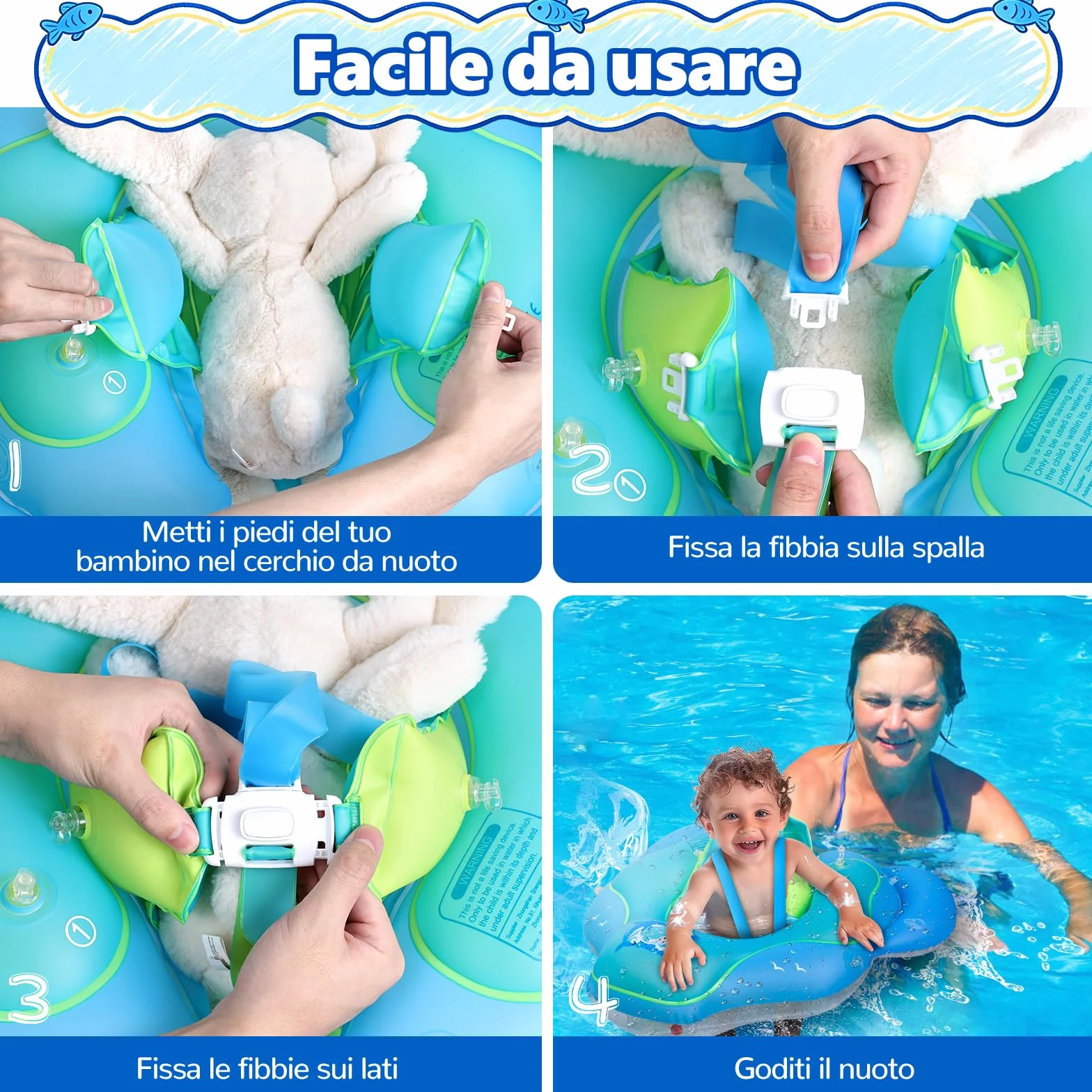 Salvagente Neonato con Parasole, Ciambella Neonato Mare, Anello Galleggiante per Bambini SPF 50+ Sedile di Sicurezza Regolabile, per Bambini da 6 a 36 mesi