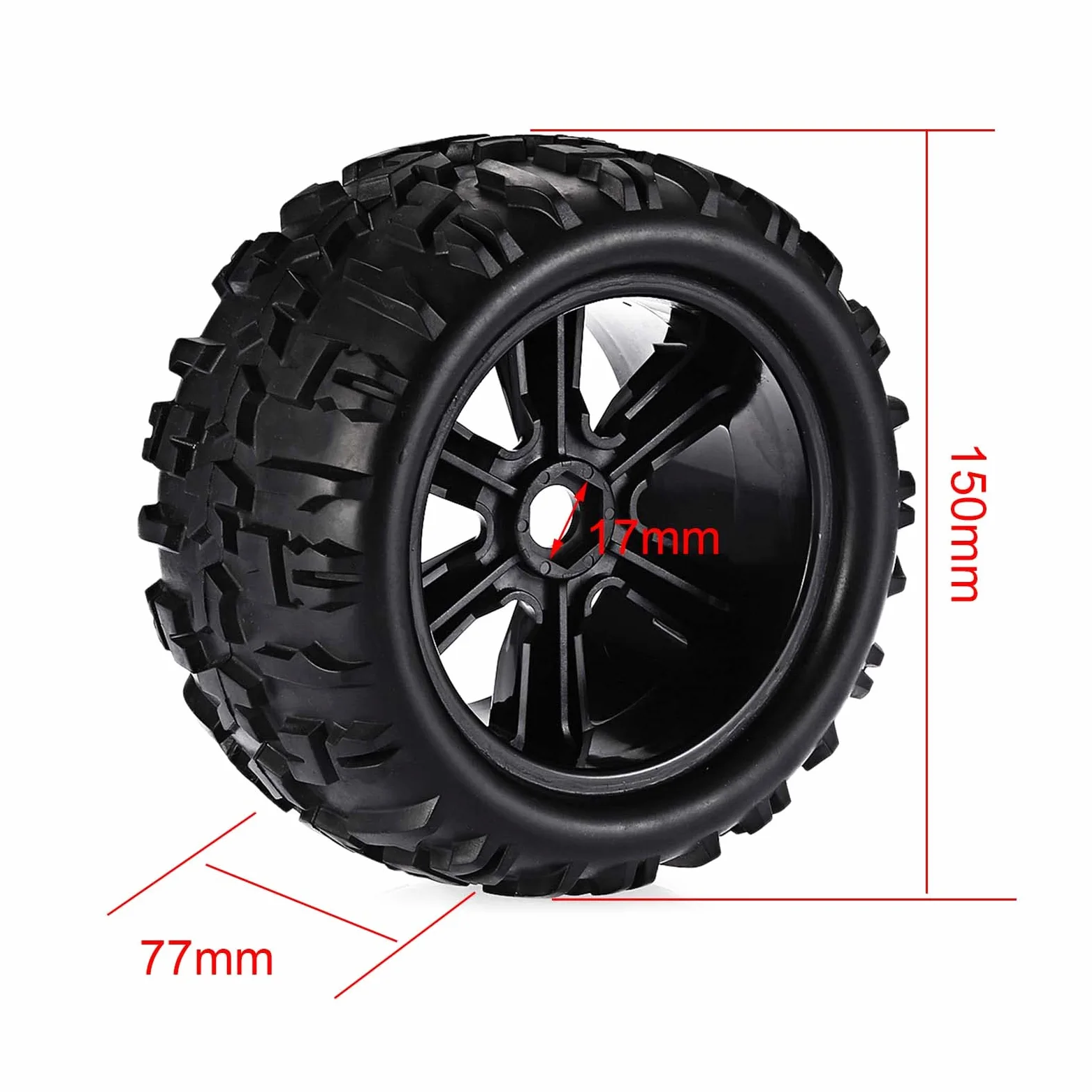 KEEDA Pneumatici 1/8 RC Monster Truck e Ruote Esagonali da 17 mm, 150 mm per Auto Redcat Rovan HPI E-MAXX Savage FLUX HSP Kyosho Hobao Arma Kraton (4 Pezzi)