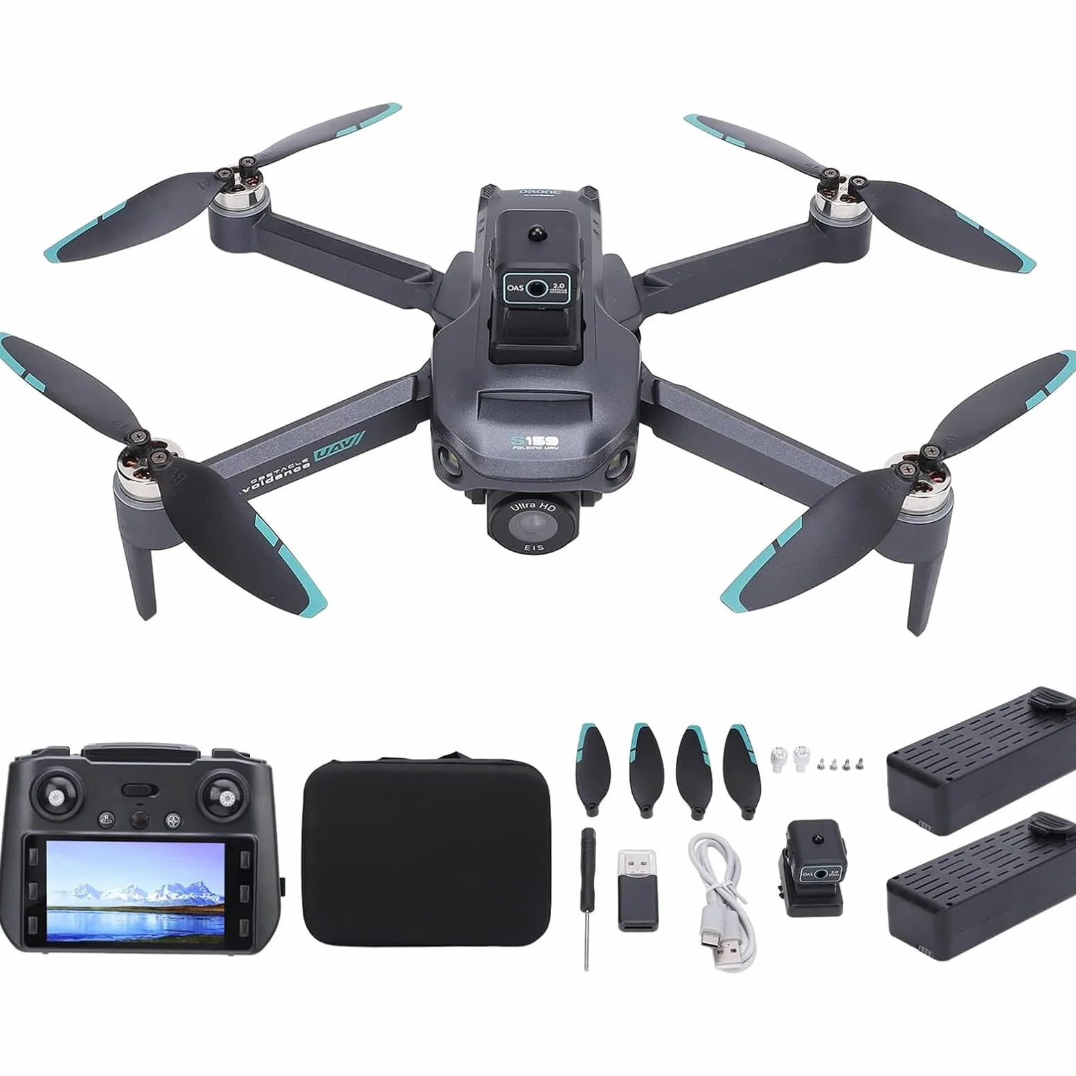 Generico Drone con Doppia Telecamera 4K HD per Adulti, quadricottero RC Professionale, brushless con Luce LED e Telecomando Tramite App, per Principianti (2 batterie)