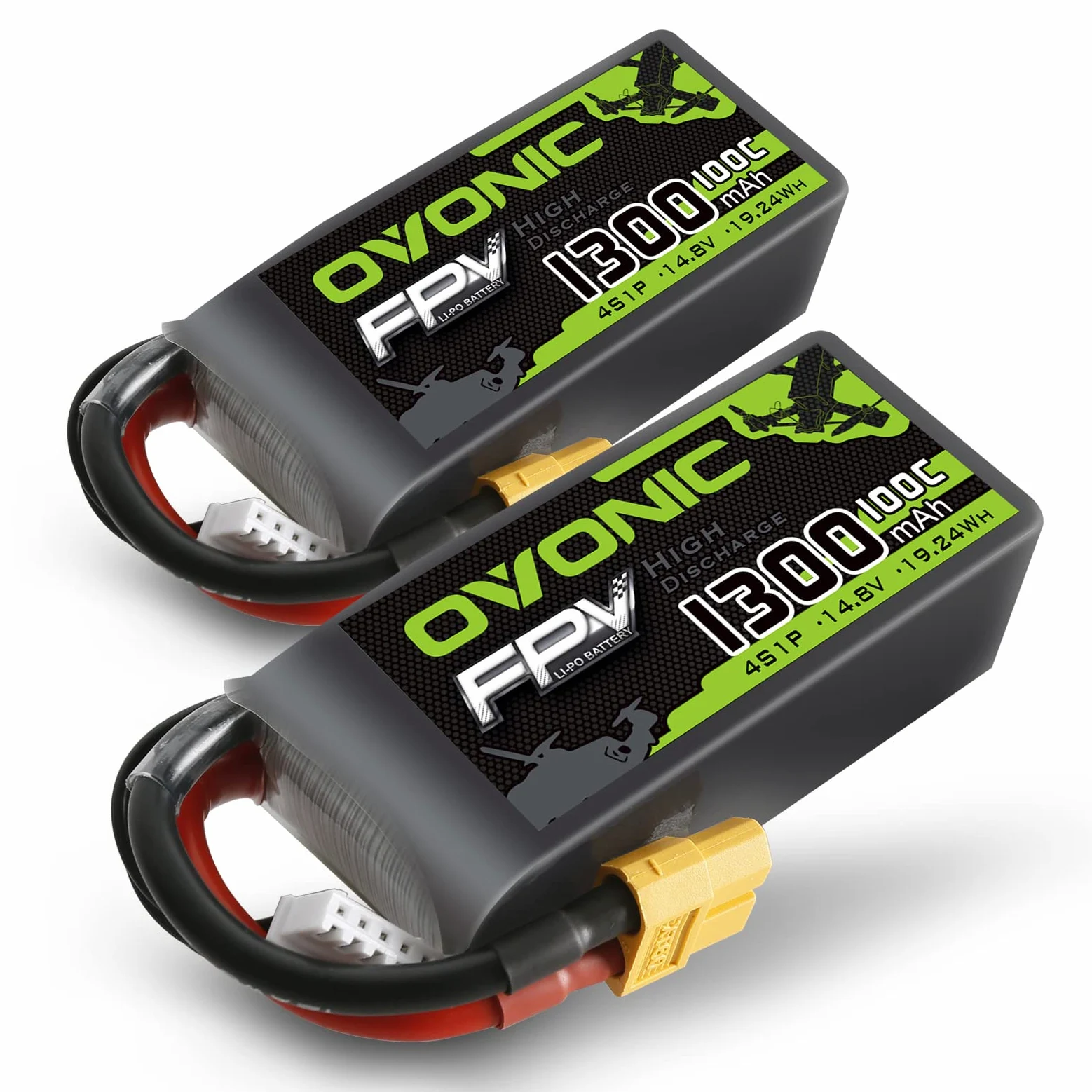OVONIC Batteria Lipo 4s 14.8V 1300mAh 100C con connettore XT60 per FPV Racing RC Quadcopter Elicottero Aereo Multi-Motore Hobby Parti fai da te (2 confezioni)