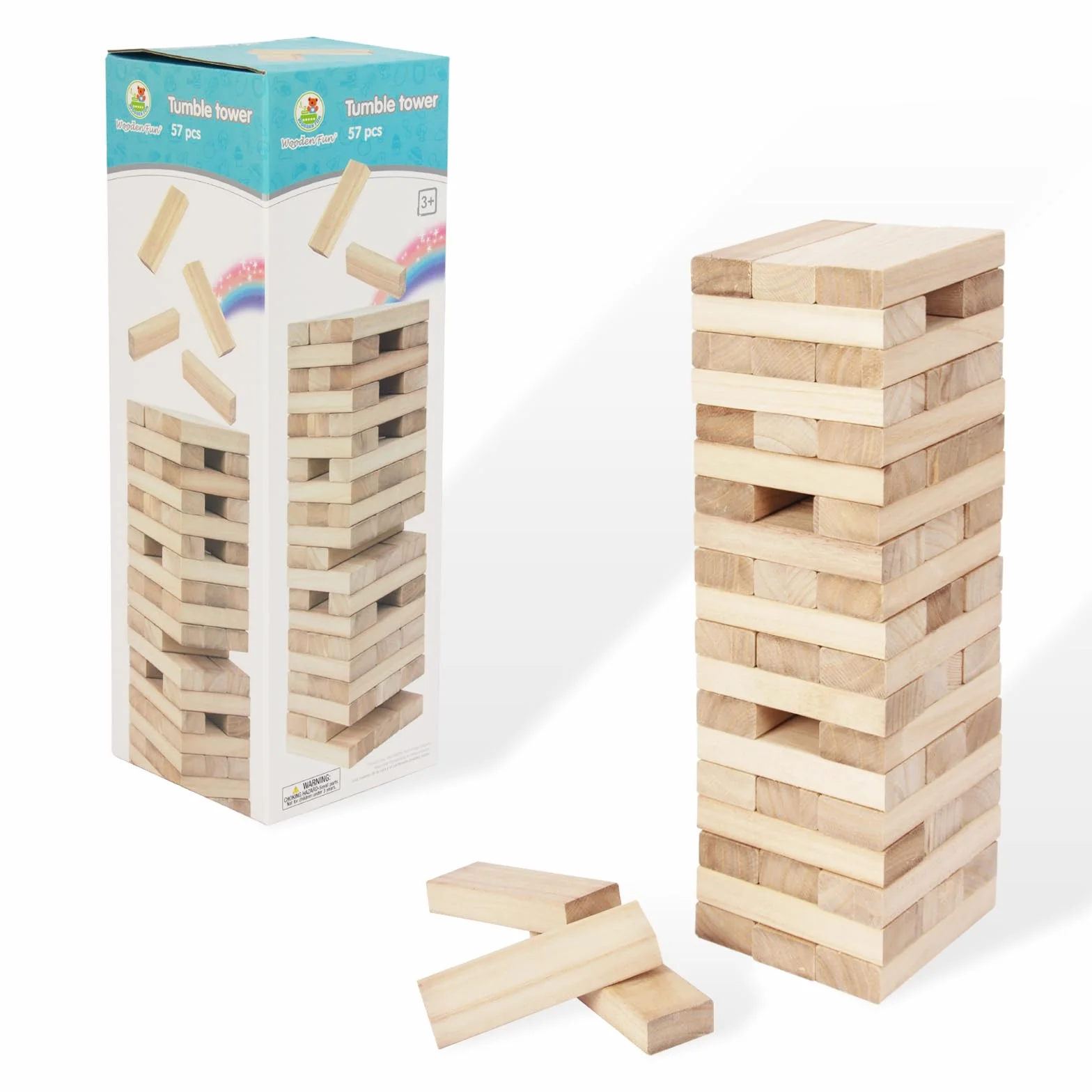 WOODENFUN Torre gigante in legno impilabile da 0,4 m – 1,2 m grande Tumble Tower giochi Jumbo Toppling Blocks giocattolo per bambini, adulti e famiglia (colore legno)