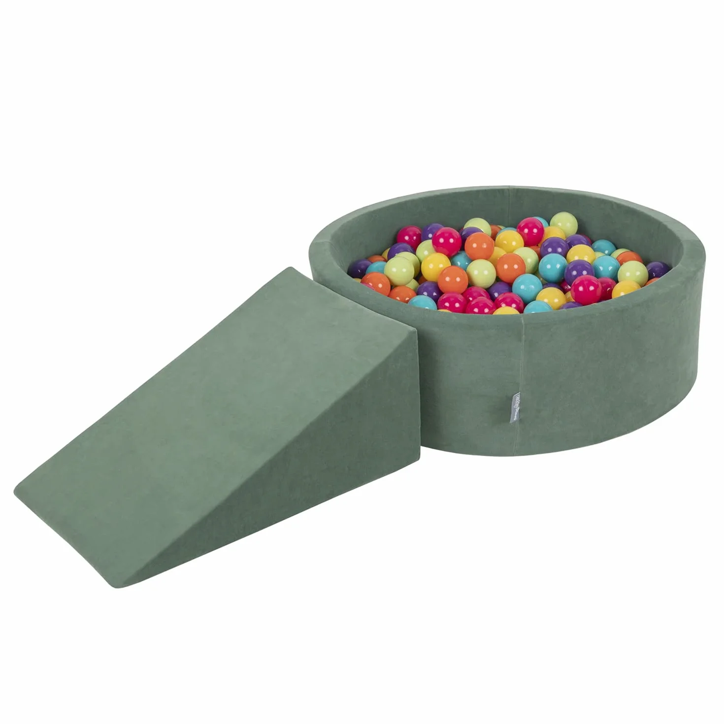 KiddyMoon Area di Gioco in Schiuma con Tondo Piscina di Palline per Bambini Piscina (200 Palline) + Cuneo, Verde del Bosco: Verde Chiaro/Giallo/Turchese/Arancione/Rosa Scuro/Viola