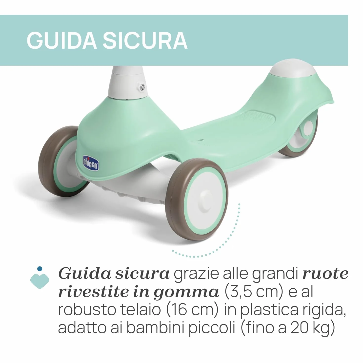 Chicco Monopattino Evolutivo 2 in 1 Cavalcabile 1 anno, Monopattino 2 anni, 20 kg, Manubrio Sterzante