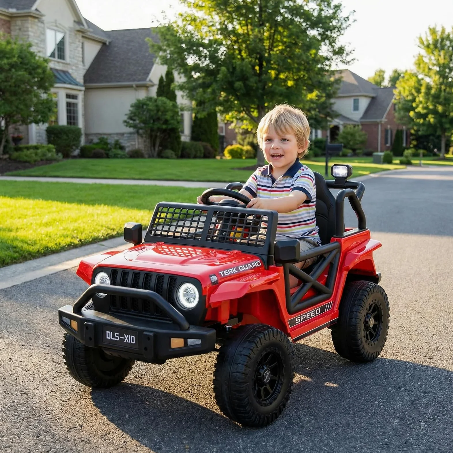 MAMIZO Auto Macchina Elettrica per Bambini 12V 7Ah, Jeep Elettrica Bambini | con 2 Motore 12V, Telecomando 2.4G, Velocità regolabile, LED, Musica, Ammortizzatori, Partenza lenta,max 30Kg, 3-8 anni,Rosso
