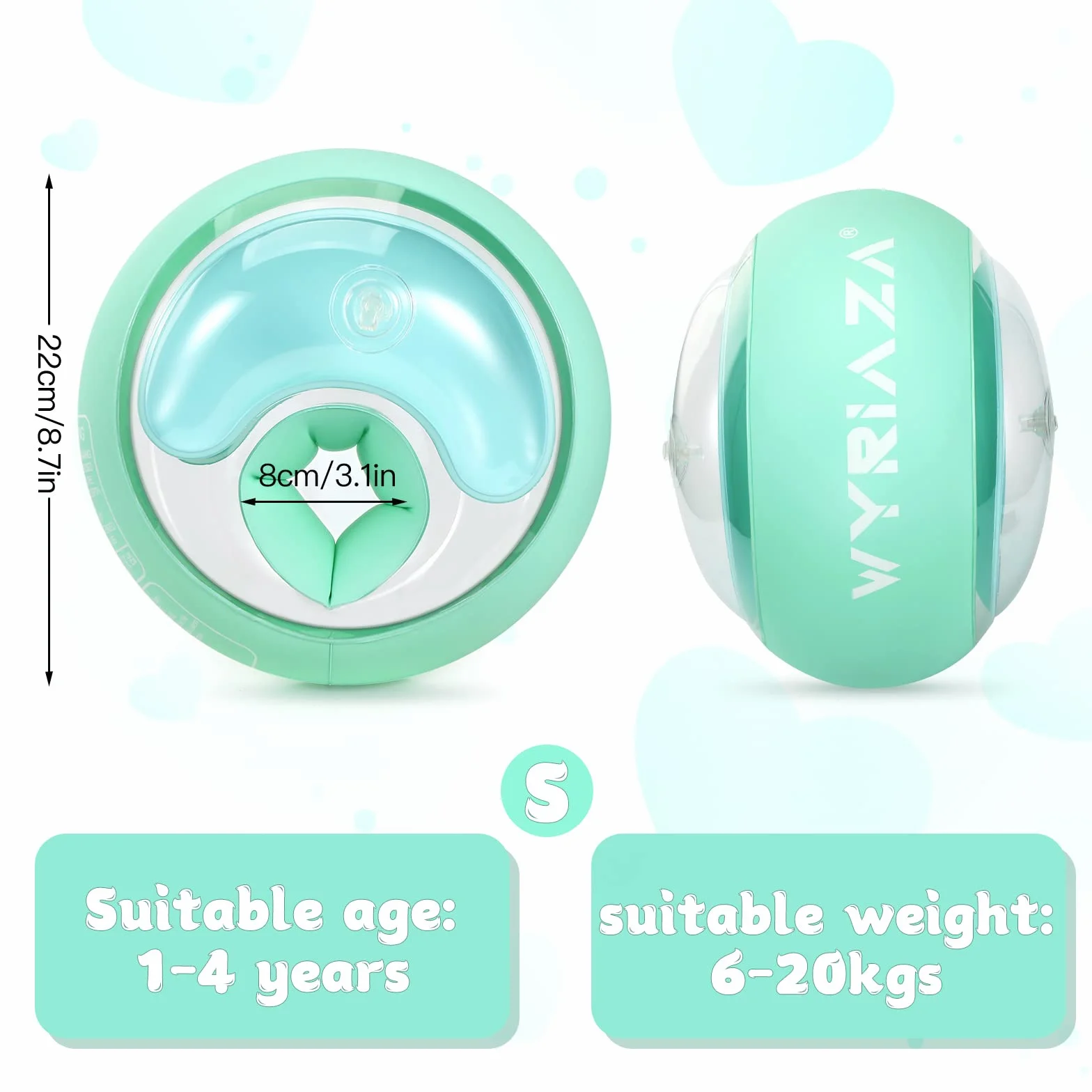 WYRIAZA Braccioli Bambini, Braccioli Gonfiabili Mare Bambino con 3 Airbag Indipendenti| Bambini di 1-6 Anni, 6-20Kgs (XS,S, Verde)