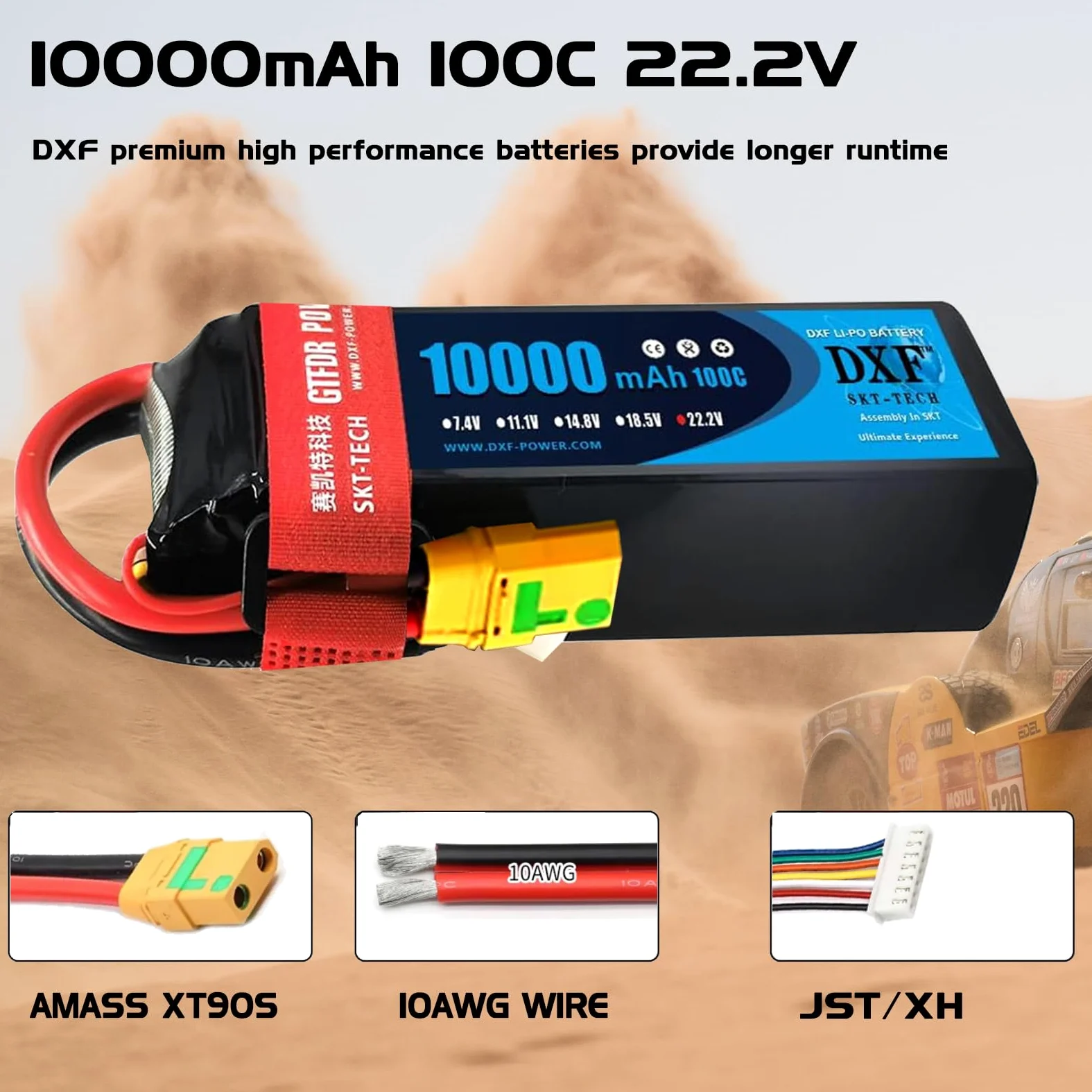 DXF 2 confezioni di batterie LIPO, 6S LIPO da 22,2 V, 10000 mAh, 100 C, spina XT90S, per drone, aerei RC, camion, elicotteri e altro, LIPO 6S, batteria in formato 6S1P