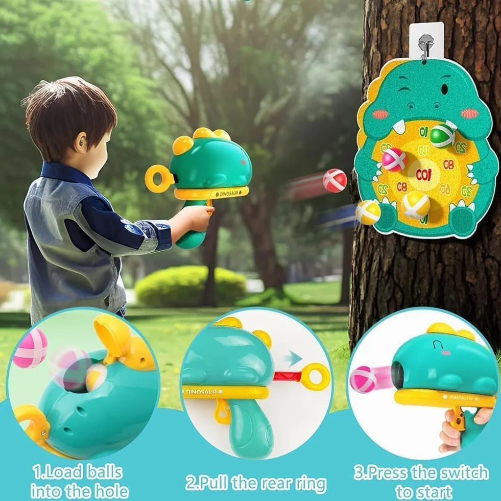 Gioco Freccette Bambini Dinosauro Pistola Blaster Giocattolo Bersaglio 12 Palline Appiccicose