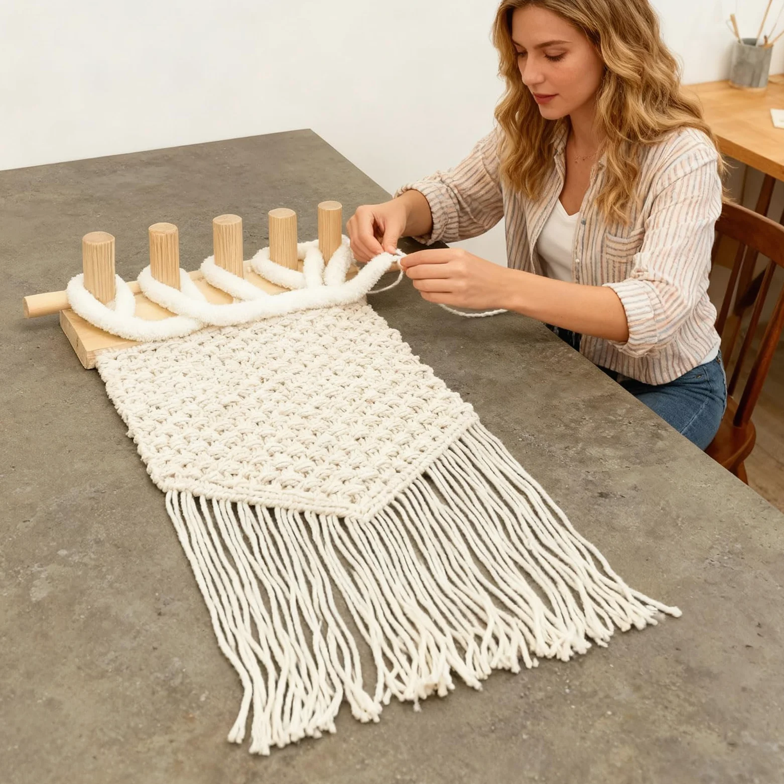 Set di 3 telai per tessitura con disegni regolabili, materiali in legno per la creazione di asciugamani da tappezzeria, artigianato regolabile a maglia
