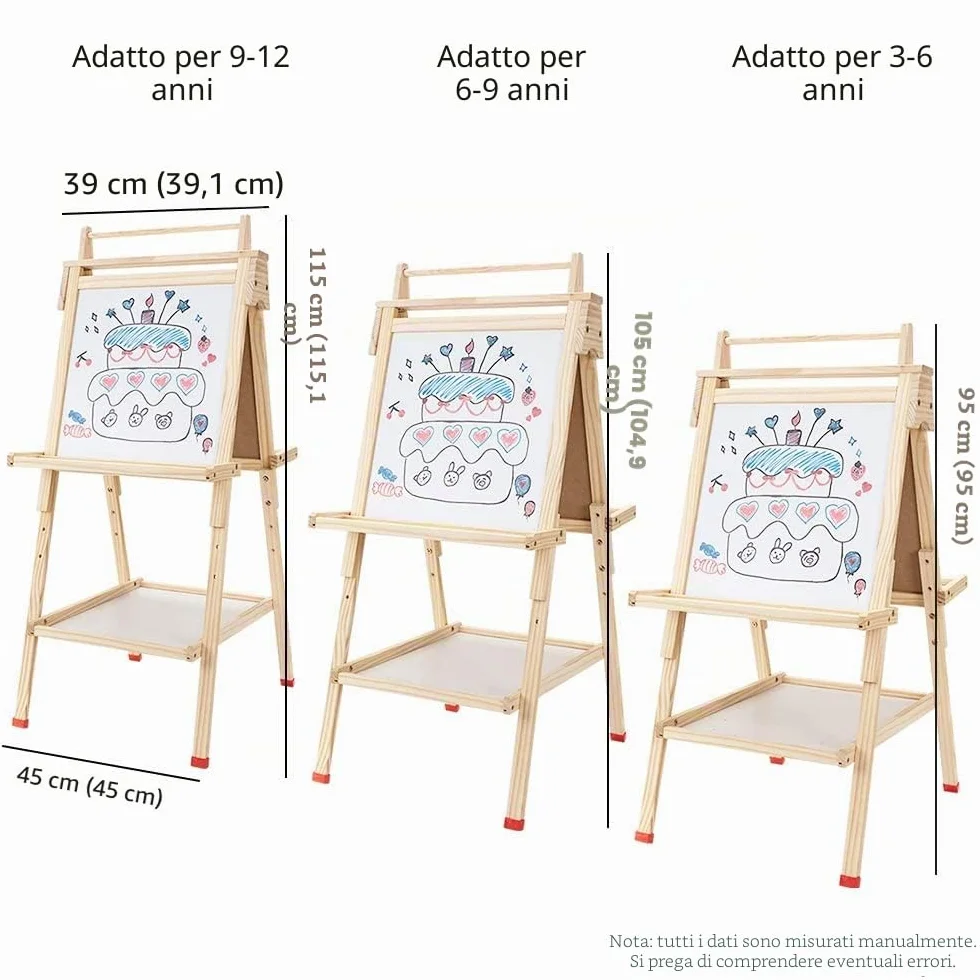 Lavagna per Bambini 3 in 1 Doppia Faccia Cavalletto Artistico in Legno con Rotolo di Carta Regolabile Altezza