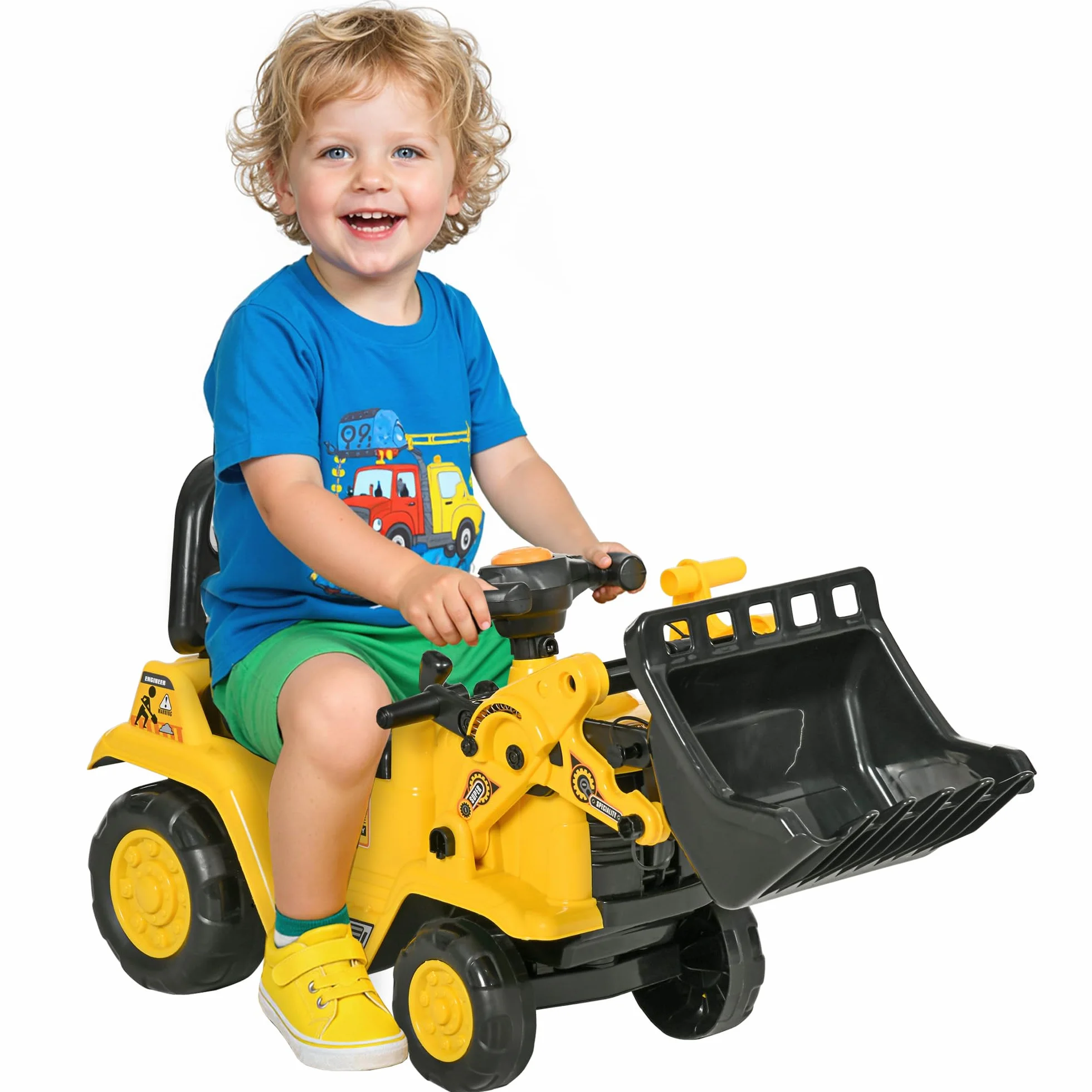 HOMCOM Escavatore per Bambini con Benna, PP e ABS, 80x26.5x39 cm, Giallo e Nero
