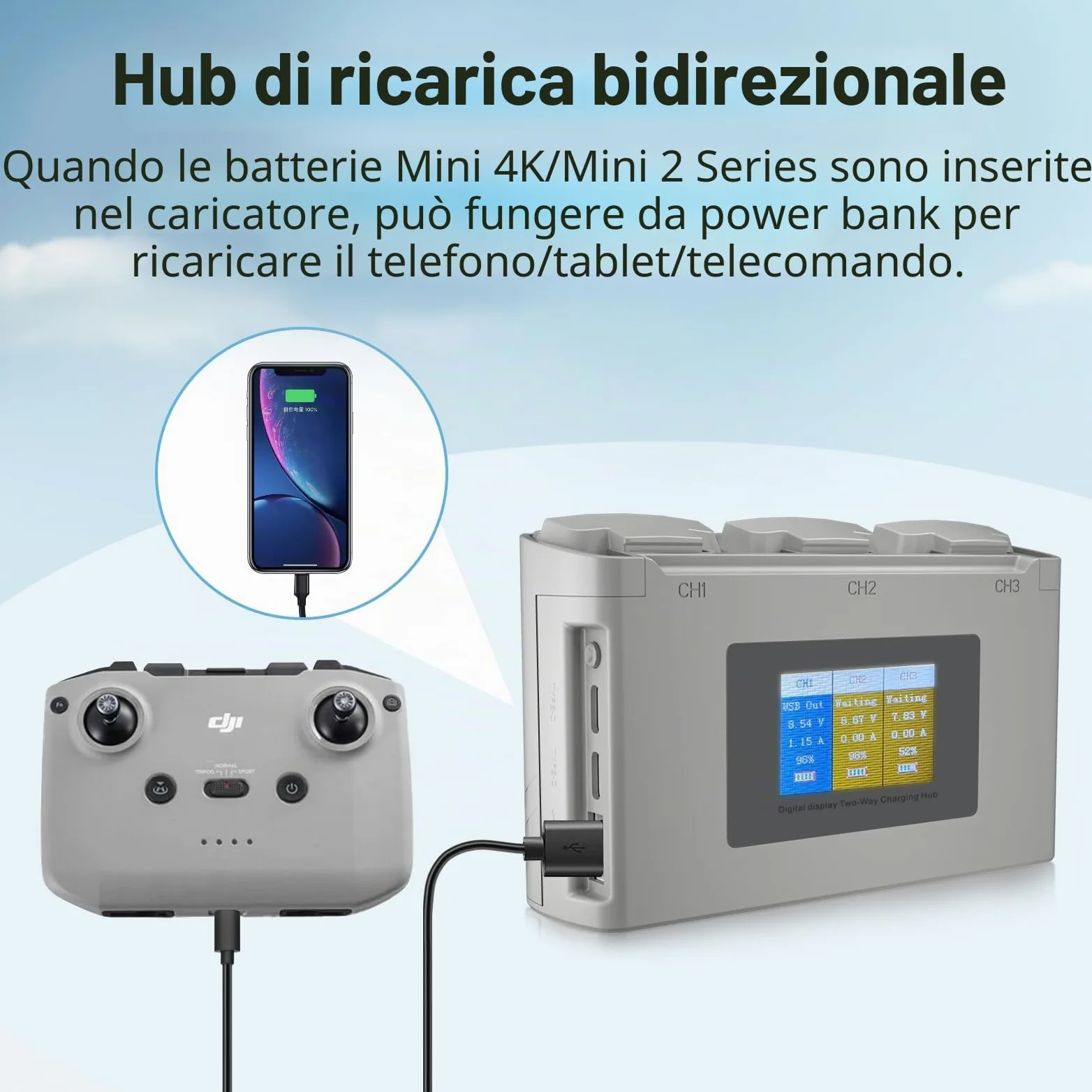 Treeboy Intelligent Flight Battery (2 confezioni) con hub di ricarica a due vie, compatibile con DJI 4K/SE, 2400 mAh 31 min di tempo di volo