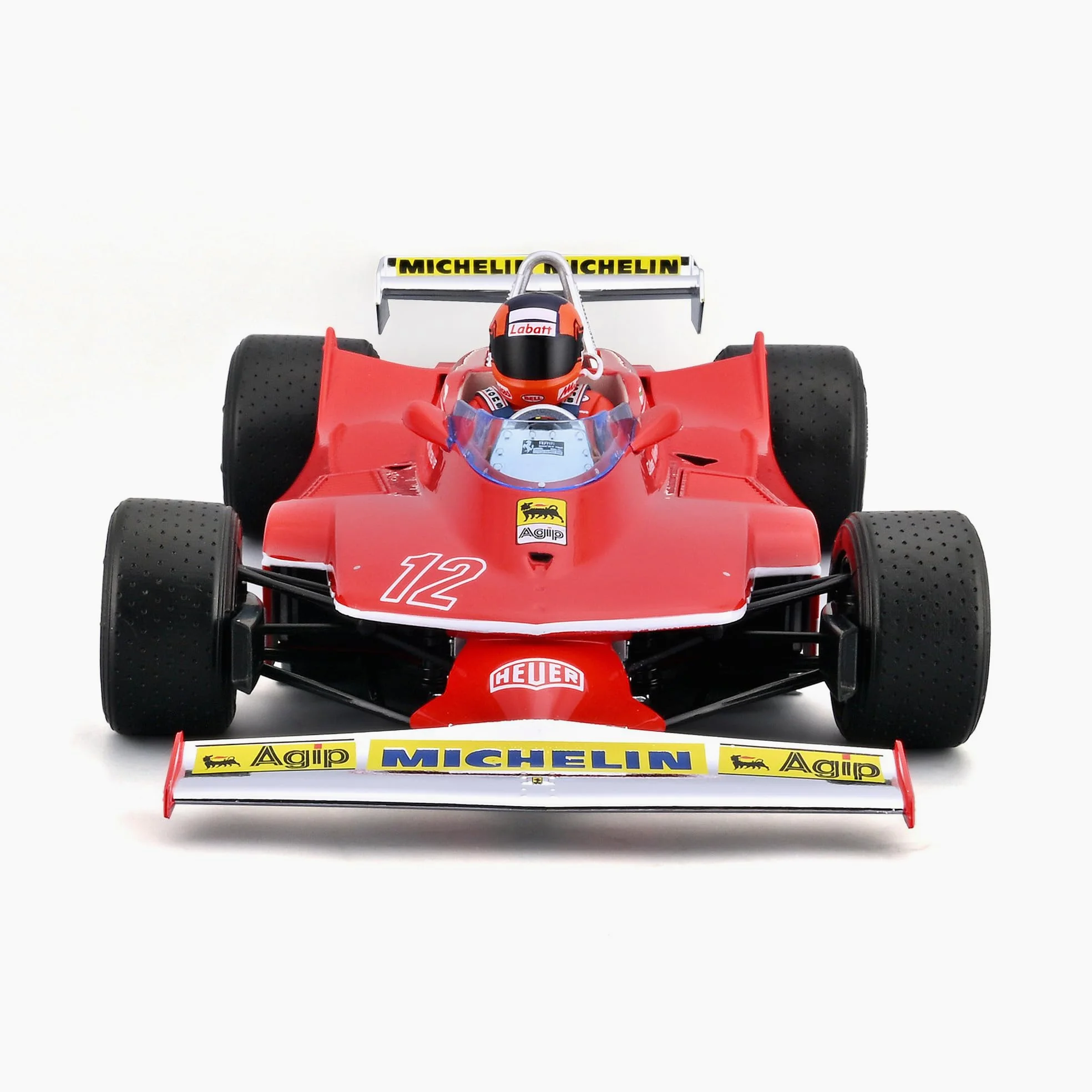 Bburago - Ferrari 312 T4 GP South Africa Winner 1979#12 Gilles Villeneuve, Modellino Auto in Scala 1:18, Replica Storica con Pilota, Dettagli Curati, Licenza Ferrari, Età Consigliata 14+ Anni