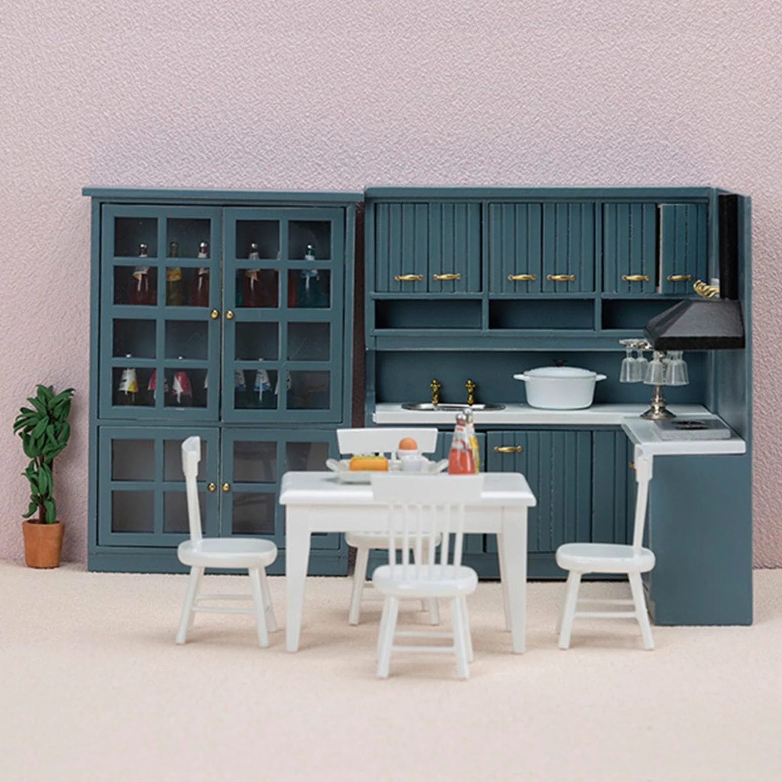 Set di Armadietti da Cucina in Miniatura da 6,5 ​​pollici, Scala | Porte Funzionali Aperte per Riporre gli Oggetti Design Modulare in Robusto Legno di Betulla per un Posizionamento Flessibile