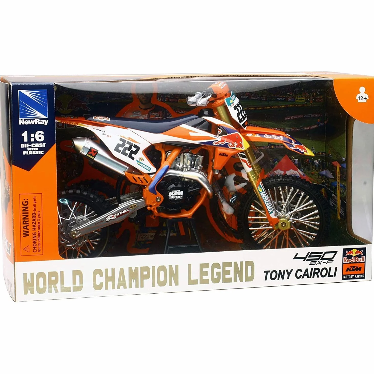 MODELLINO IN SCALA COMPATIBILE CON RED BULL KTM 450 SX-F N.222 TONY CAIROLI 1:6 NEW RAY NY49673
