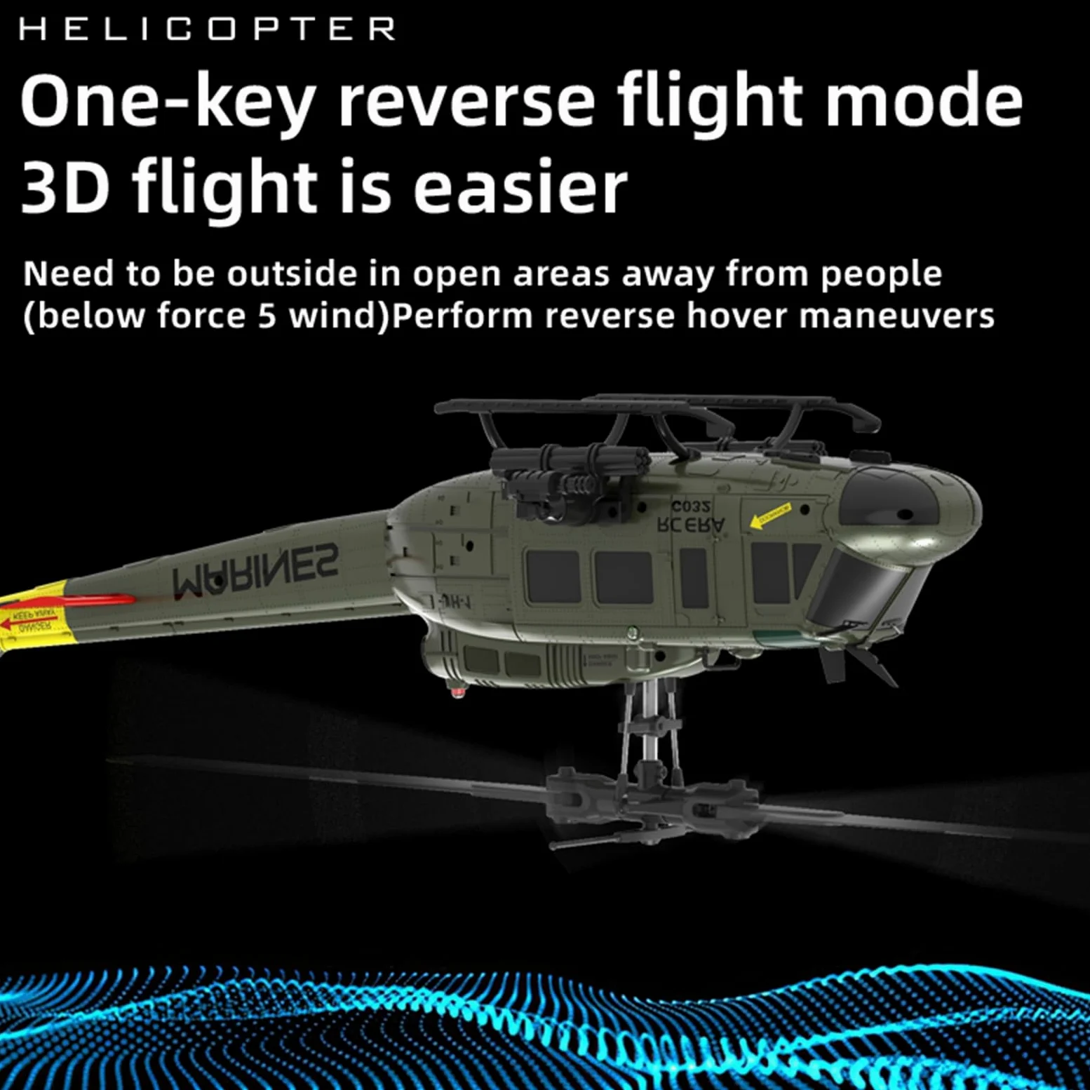 Elicottero RC per Adulti, UH-1 6CH Elicottero Militare in Scala RC con stabilizzazione giroscopica a 2 batterie, decollo/atterraggio con Un Solo Tasto, Regalo rotolante 3D(Yellow)