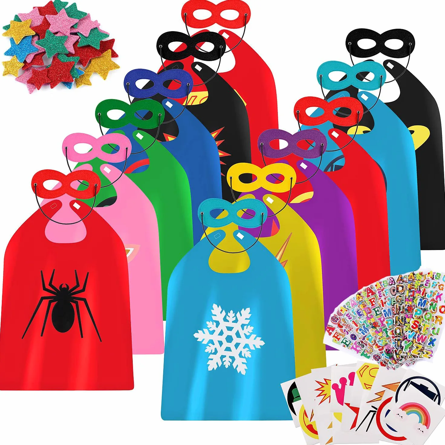 vamei 12 Pezzi Costumi da Supereroi Mantello Supereroi e Maschere Festa Compleanno Carnevale Halloween Costume Gioco Travestimento Mantelli Supereroi Giocattoli Regalo per Bambini Bambina