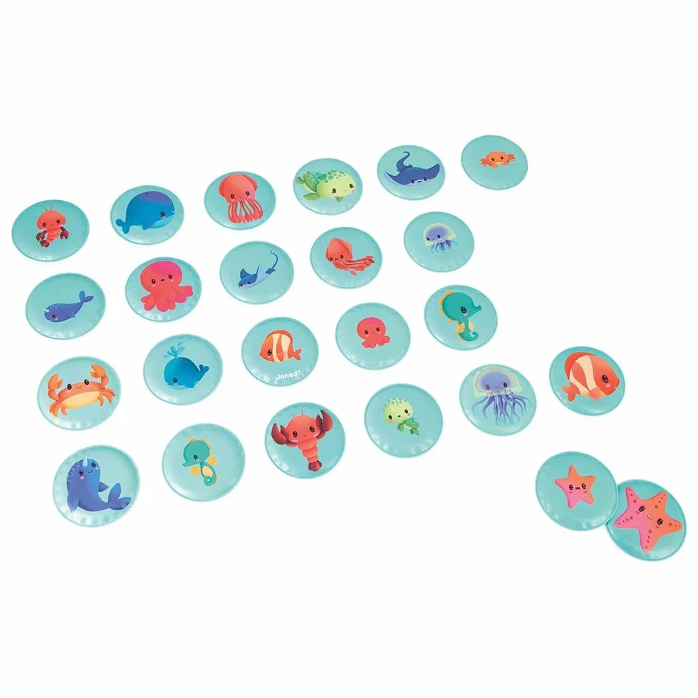 Janod - Gioco di Memoria Cuccioli - Gioco da Bagno - 24 Pezzi Galleggianti - Gioco di Memoria per Bambini - Giocattolo Evolutivo - dai 24 Mesi, J04723