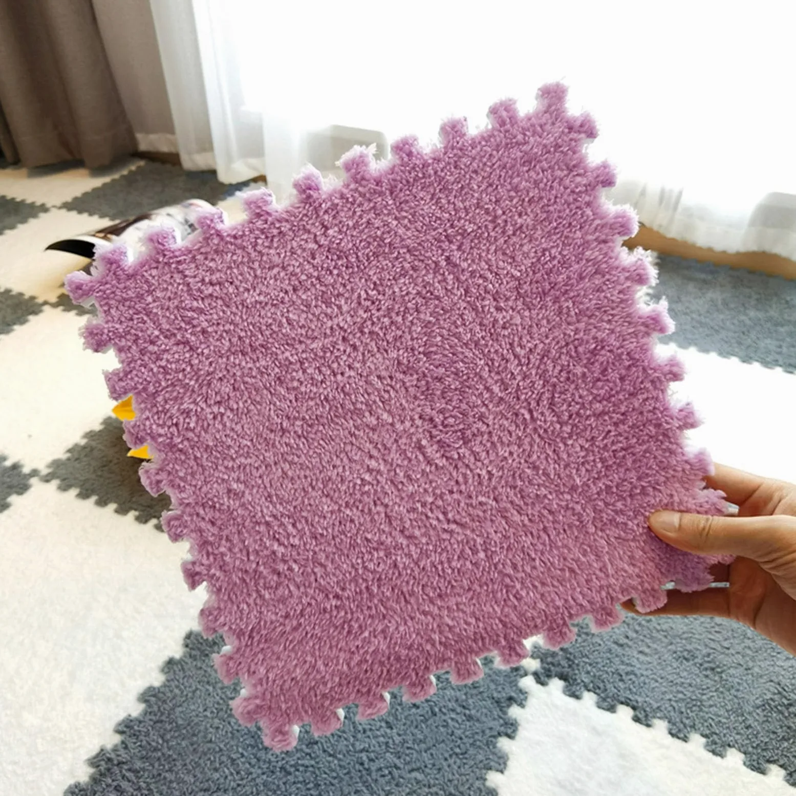 Giuntura Tappeto ad Incastro Splicable tappeti Quadrati ad Incastro, 20/50 Pezzi, Morbido Cuscinetto in Schiuma di Peluche, Tappeto Antiscivolo, soffice Piccolo Tappeto i,Purple-20pcs