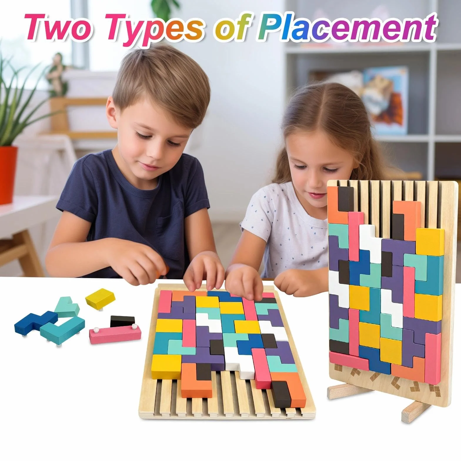 Giochi Intelligenti per Bambini Tetris Tumble Puzzle 3D di Legno Montessori Rompicapo dai 3 Anni