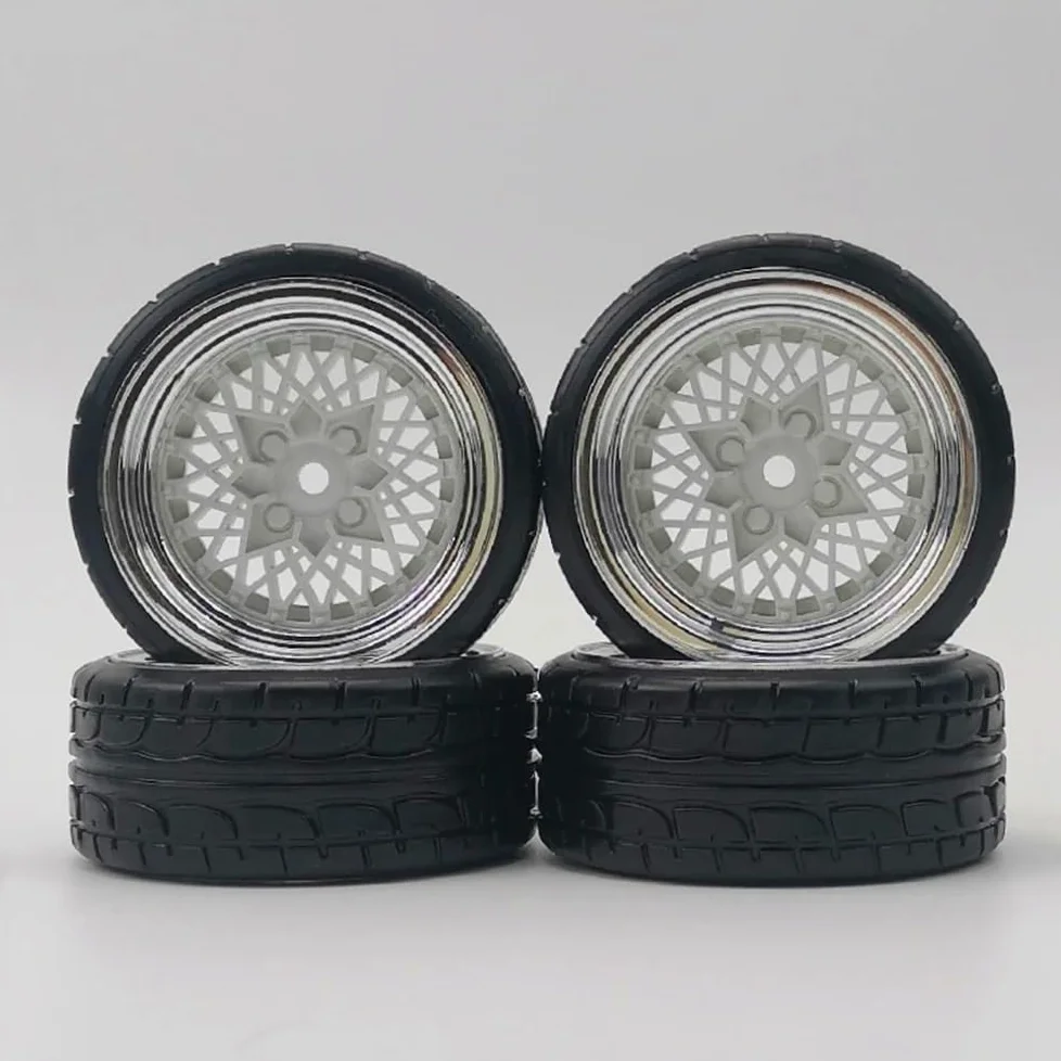 Cerchioni in plastica con offset in scala 1/10 da 4 pezzi 3mm con pneumatici per modelli Drift e Touring di auto RC compatibili con veicoli simili