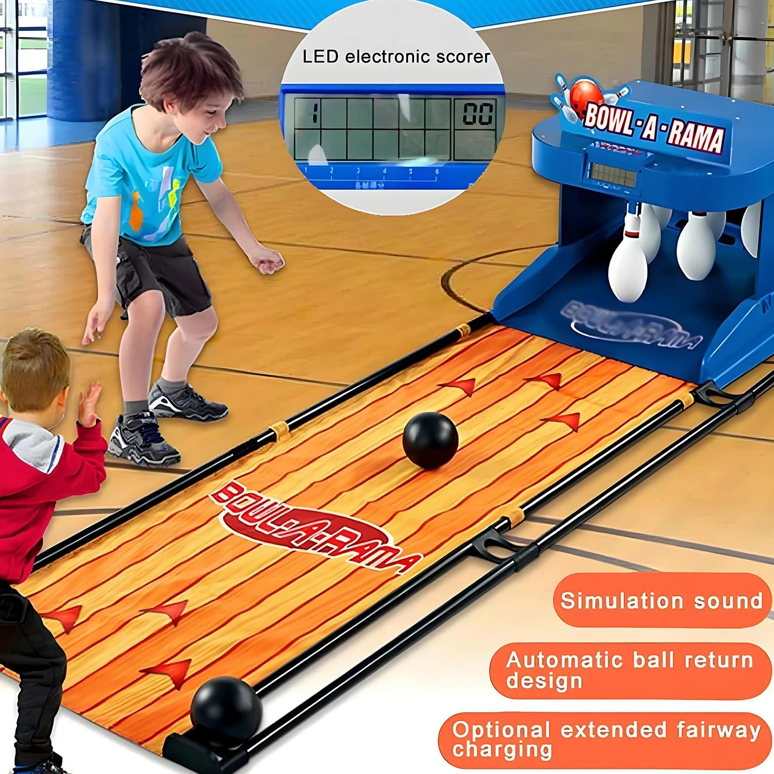 Gioco da bowling indoor per bambini e adulti con tabellone segnapunti elettronico a LED, reset automatico, illuminazione, effetti sonori per gioco interattivo