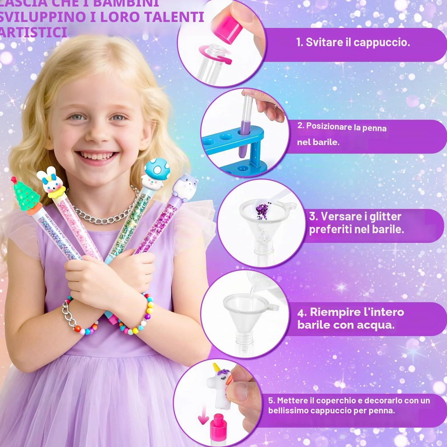 Laboratorio Delle Penne 102 Accessori Kit Creativo per Creare Penne Carine, Fai da te, Idee Regalo Bambina 5-12 Anni