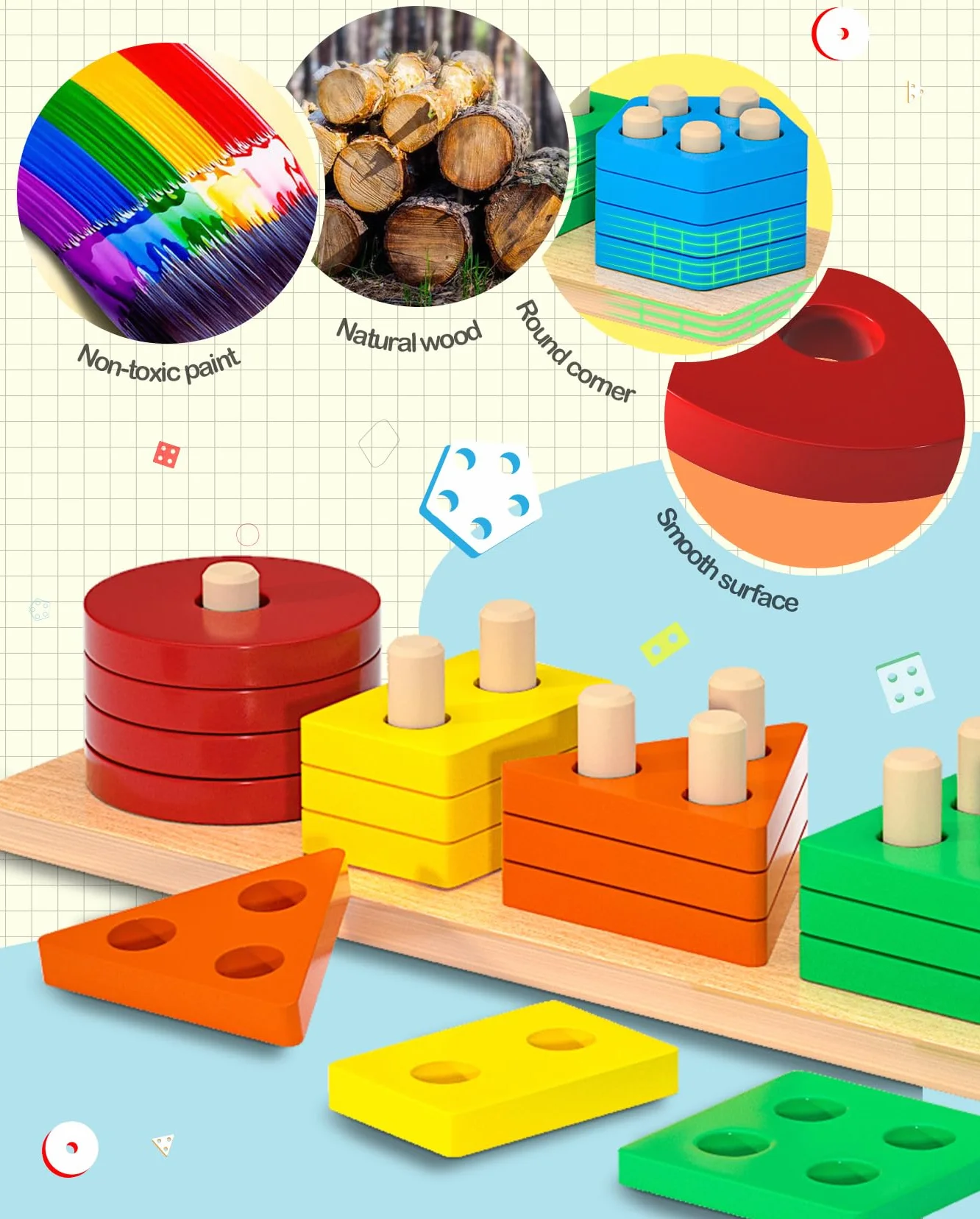 Uping Giochi Bambini 1 2 3 Anni Giochi Montessori 1 2 3 Anni Giochi Educativi Puzzle in Legno Ordinamento e Impilamento Regalo Bambino
