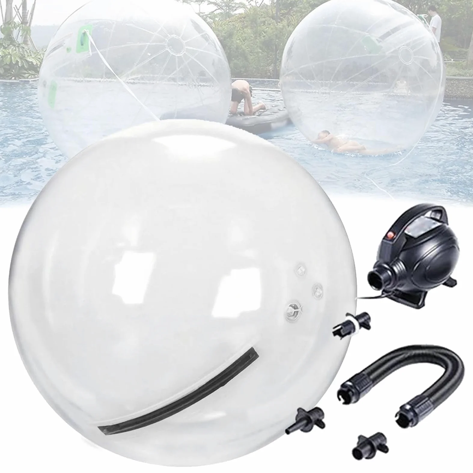 Palla da passeggio sull'acqua gonfiabile da 1,5 m/2 m/2,5 m, attrezzatura per l'intrattenimento con cerniera e pompa elettrica per piscina/lago/spiaggia,2.5m