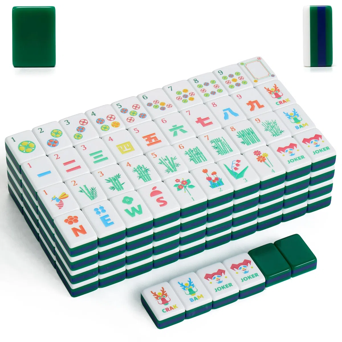 Set di piastrelle Mahjong americano (4 strati), set Mahjong da 3,2 cm con borsa per il trasporto, 160 piastrelle verdi Mahjong da viaggio, 4 rack all-in-one e accessori, compleanno per donne