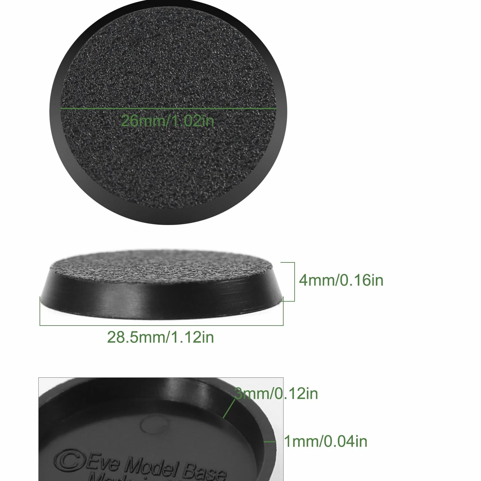 Modello Basi 28.5mm Basi Rotonde Plastica Nera per Giochi da Tavolo Wargames (50 PCS)
