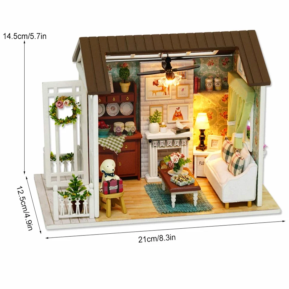 Kit case in miniatura fai-da-te, 2 pezzi Elegante lampada a LED Kit di costruzione di mini case fai-da-te Kit di mini case in legno per adulti, famiglia e amici