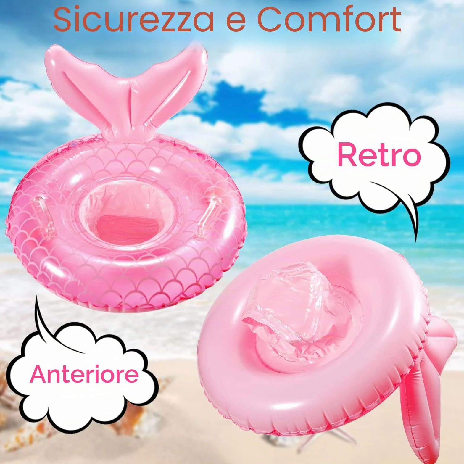 Vibbang Anello di Nuoto per Bebè, Anello da Nuoto Gonfiabile per Bambini, Anello da Spiaggia per Bambini, Salvagente con Mutandina Aiuta i Bambini 6-36 Mesi, Piscina Estiva All'aperto