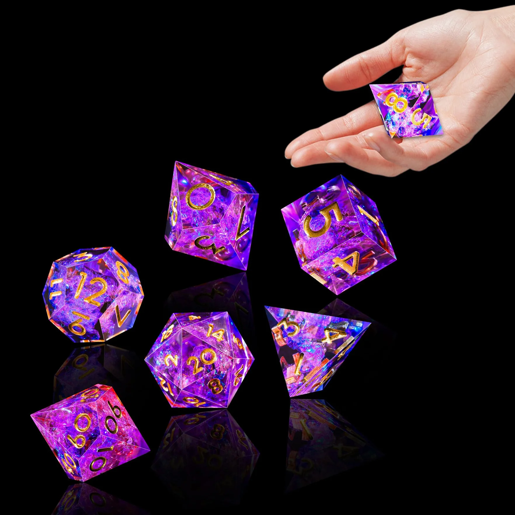 SIQUK 7 Pezzi Dadi Poliedrici Dadi da Gioco Polyhedral Dadi 7-Die DND Dice Set D4 D6 D8 D10 D12 D20 D% per DND RPG MTG Dungeon and Dragons, Pesca & Blu